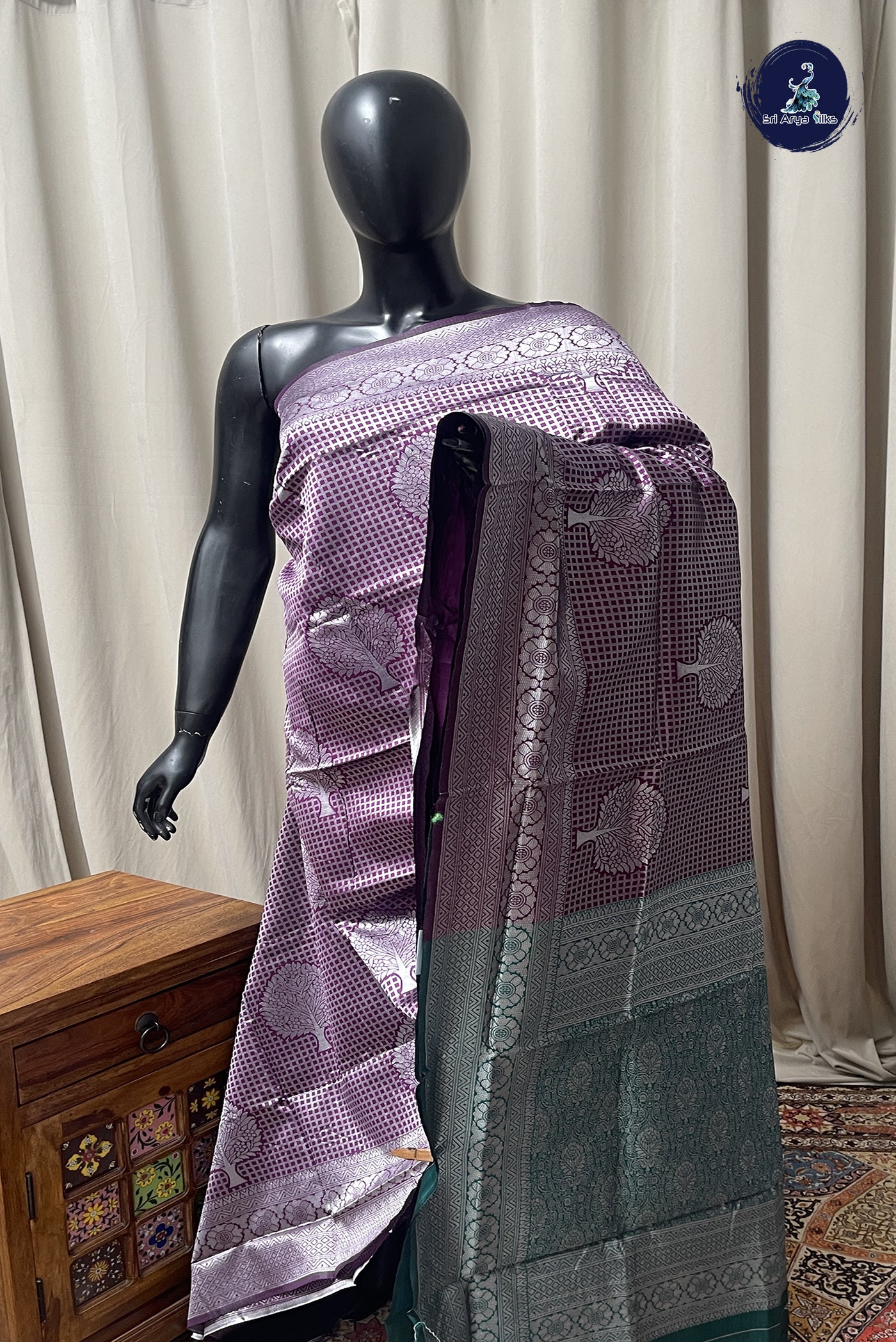 Purple Semi Banarasi Saree With Embossed Pattern