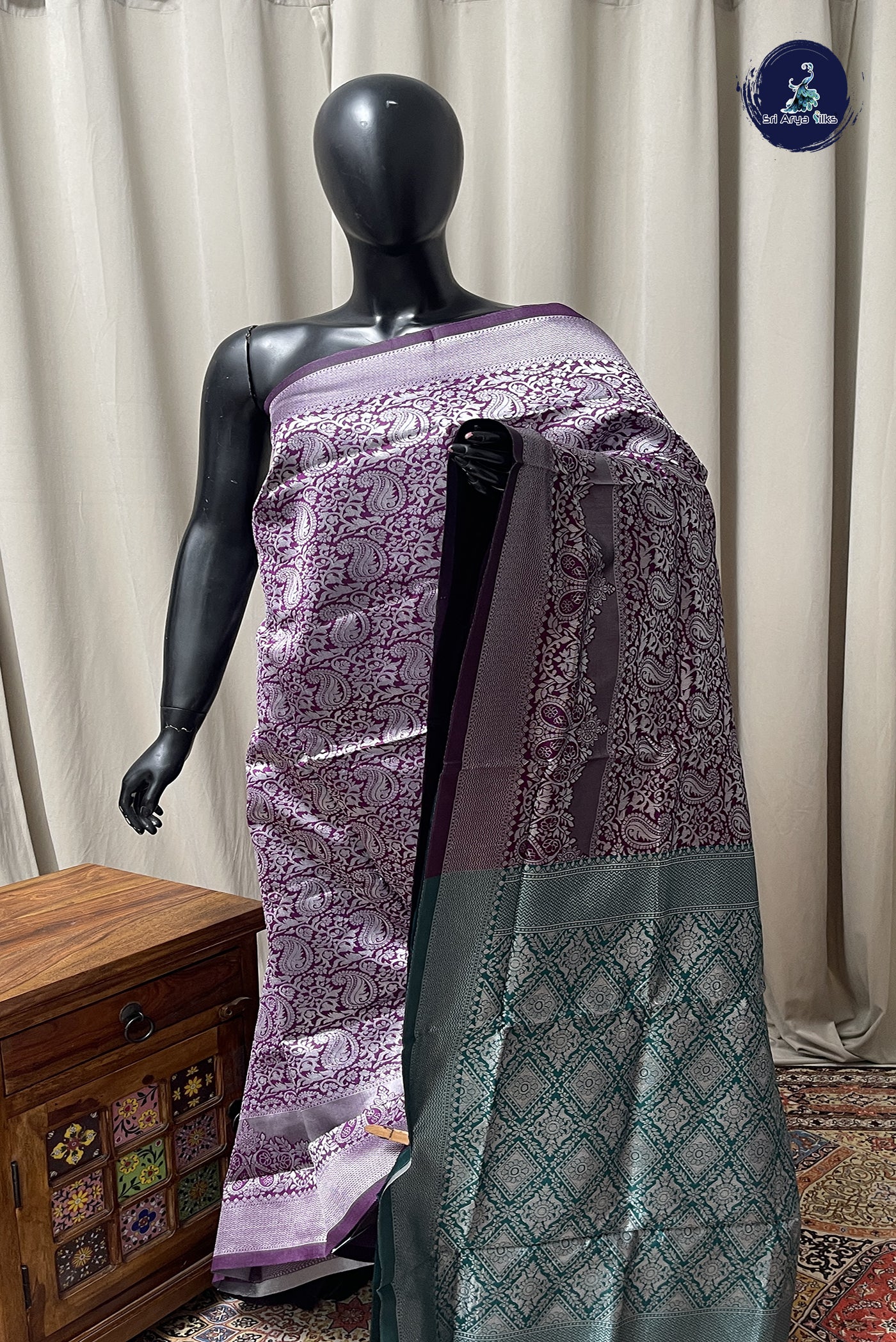 Purple Semi Banarasi Saree With Embossed Pattern