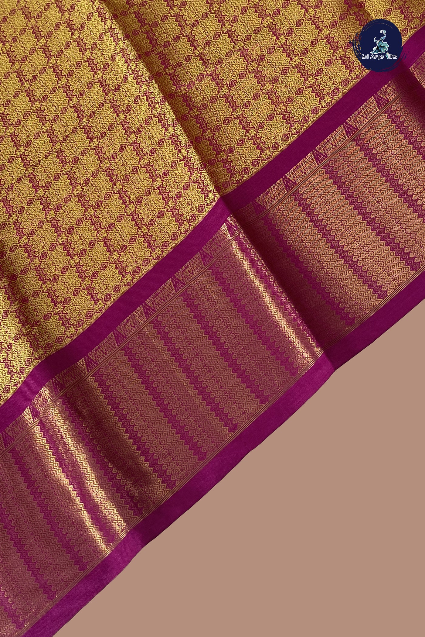Pinkish yellow Semi Banarasi Saree With Embossed Pattern