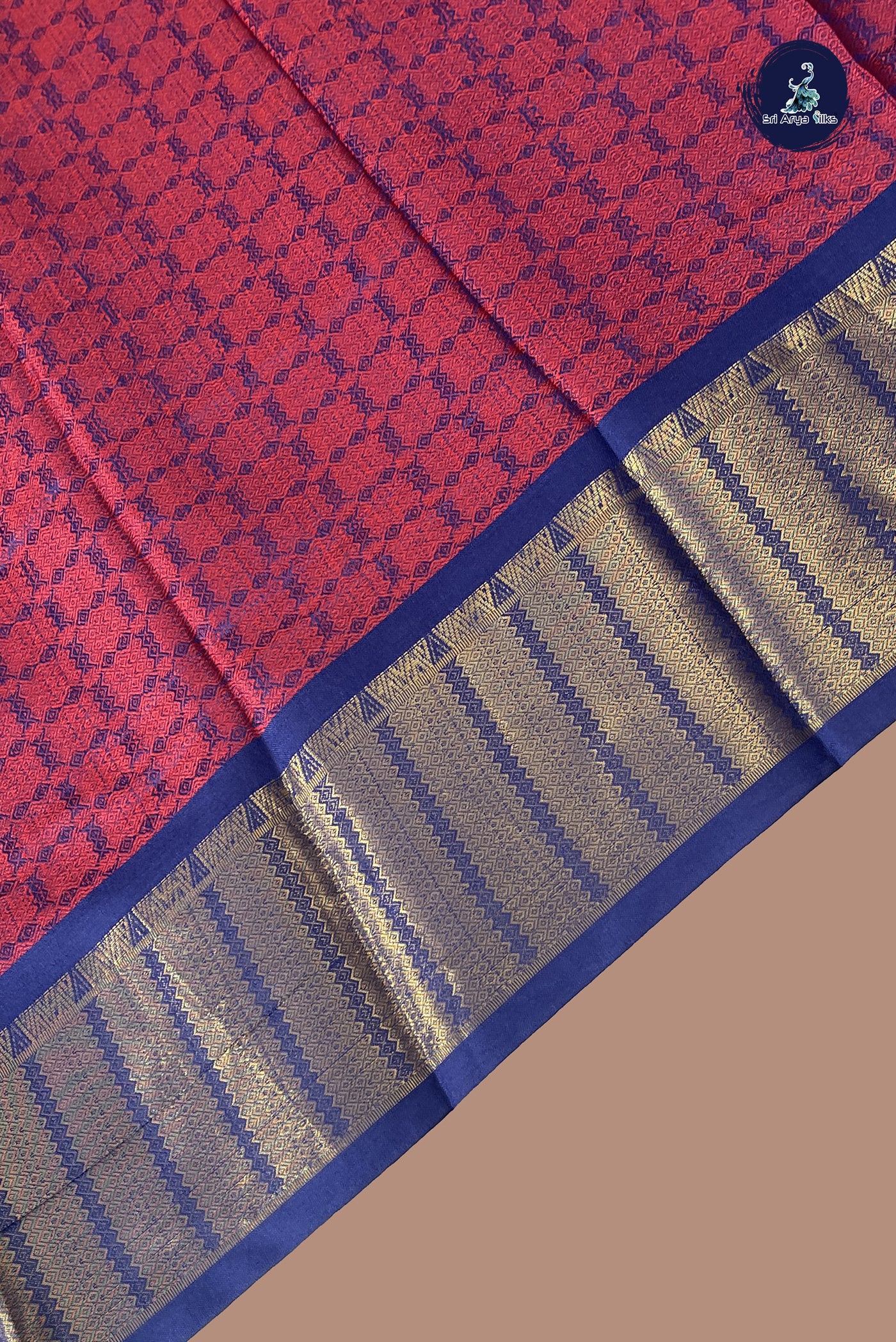 Dark Blue Semi Banarasi Saree With Embossed Pattern