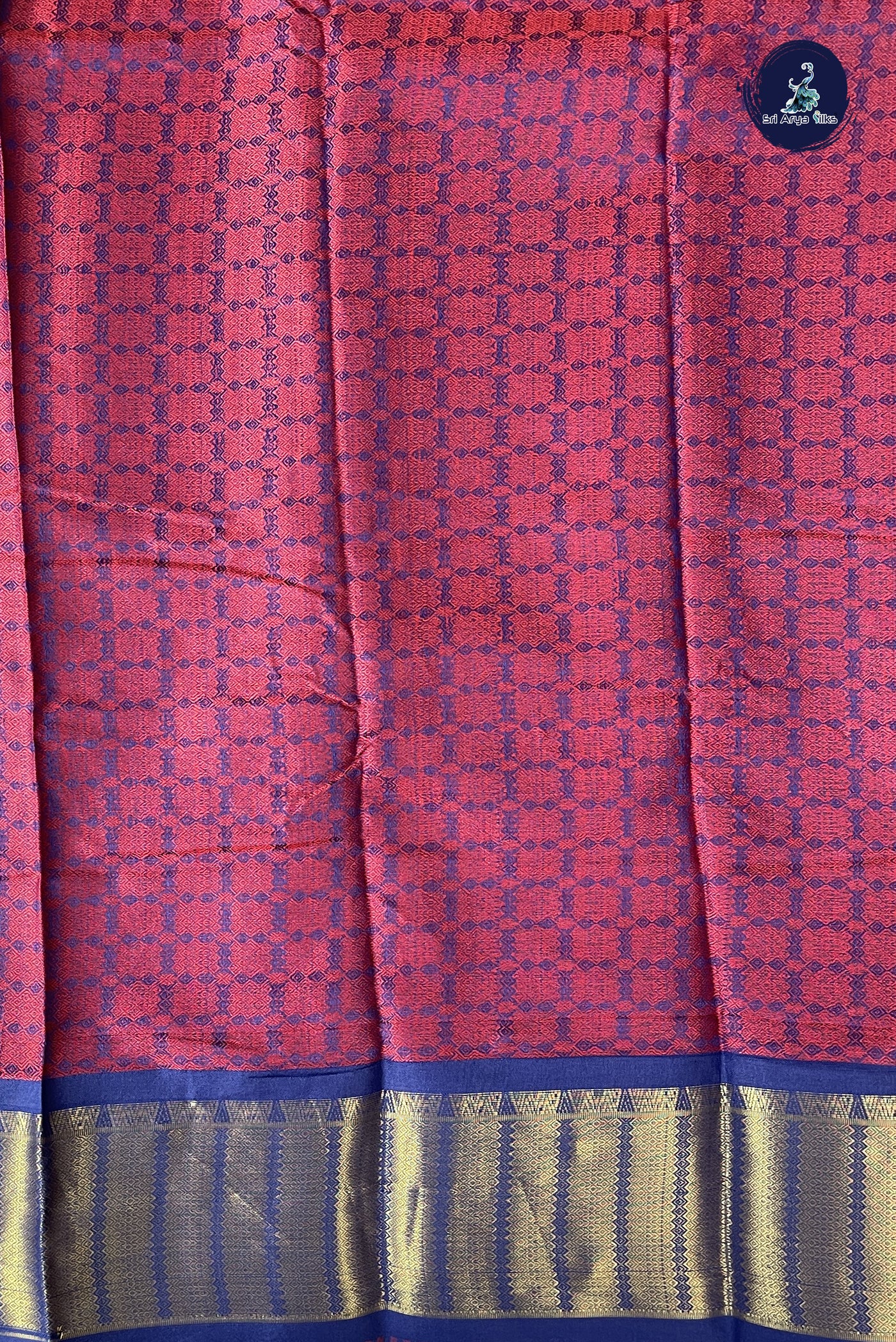 Dark Blue Semi Banarasi Saree With Embossed Pattern