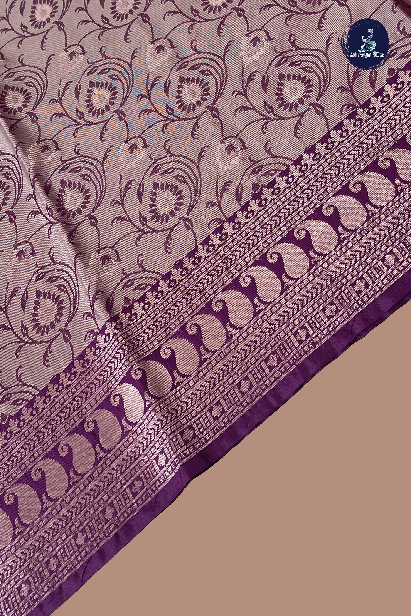 Purple Semi Banarasi Saree With Zari Woven Pattern