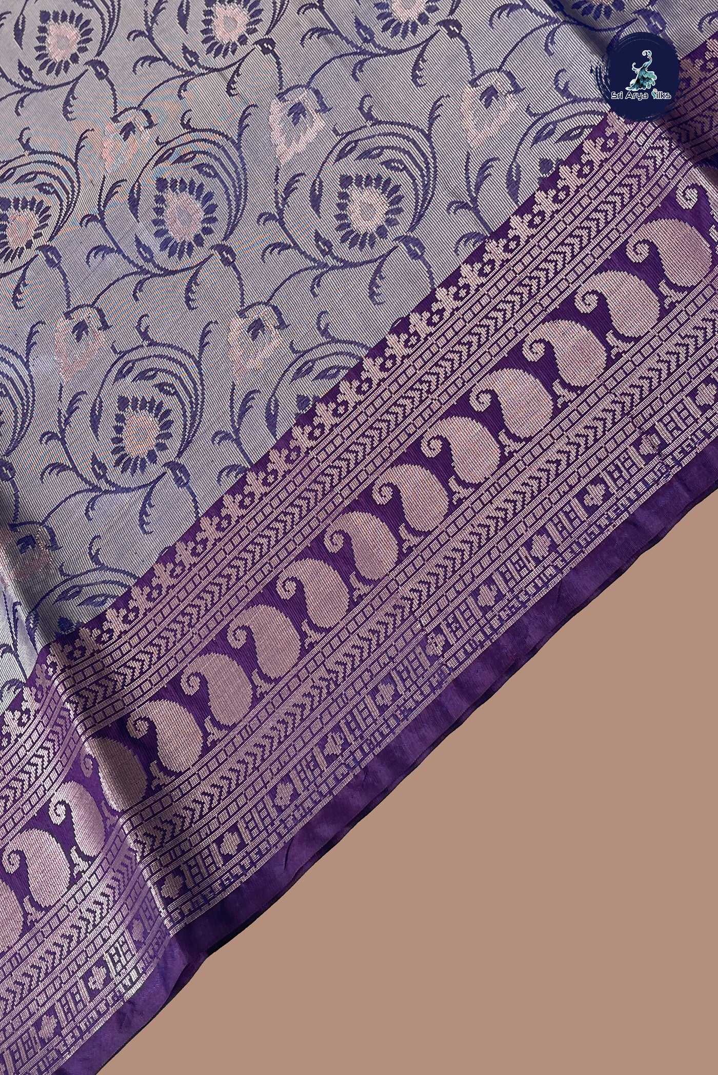 Dual Tone Violet Semi Banarasi Saree With Zari Woven Pattern