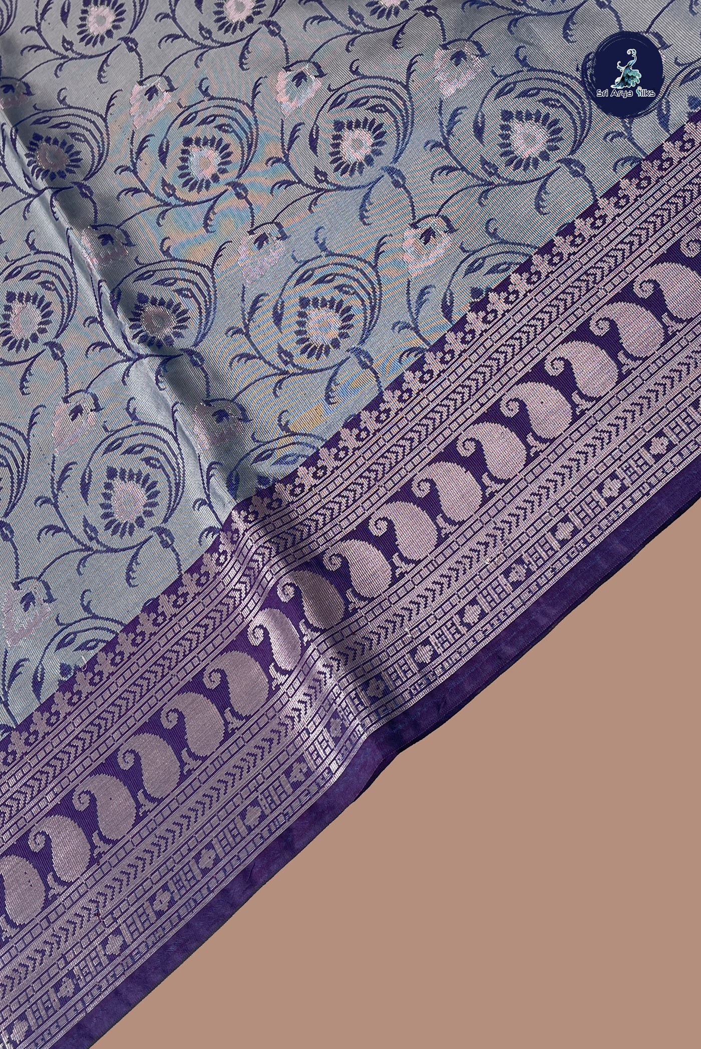 Dual Tone Blue Semi Banarasi Saree With Zari Woven Pattern