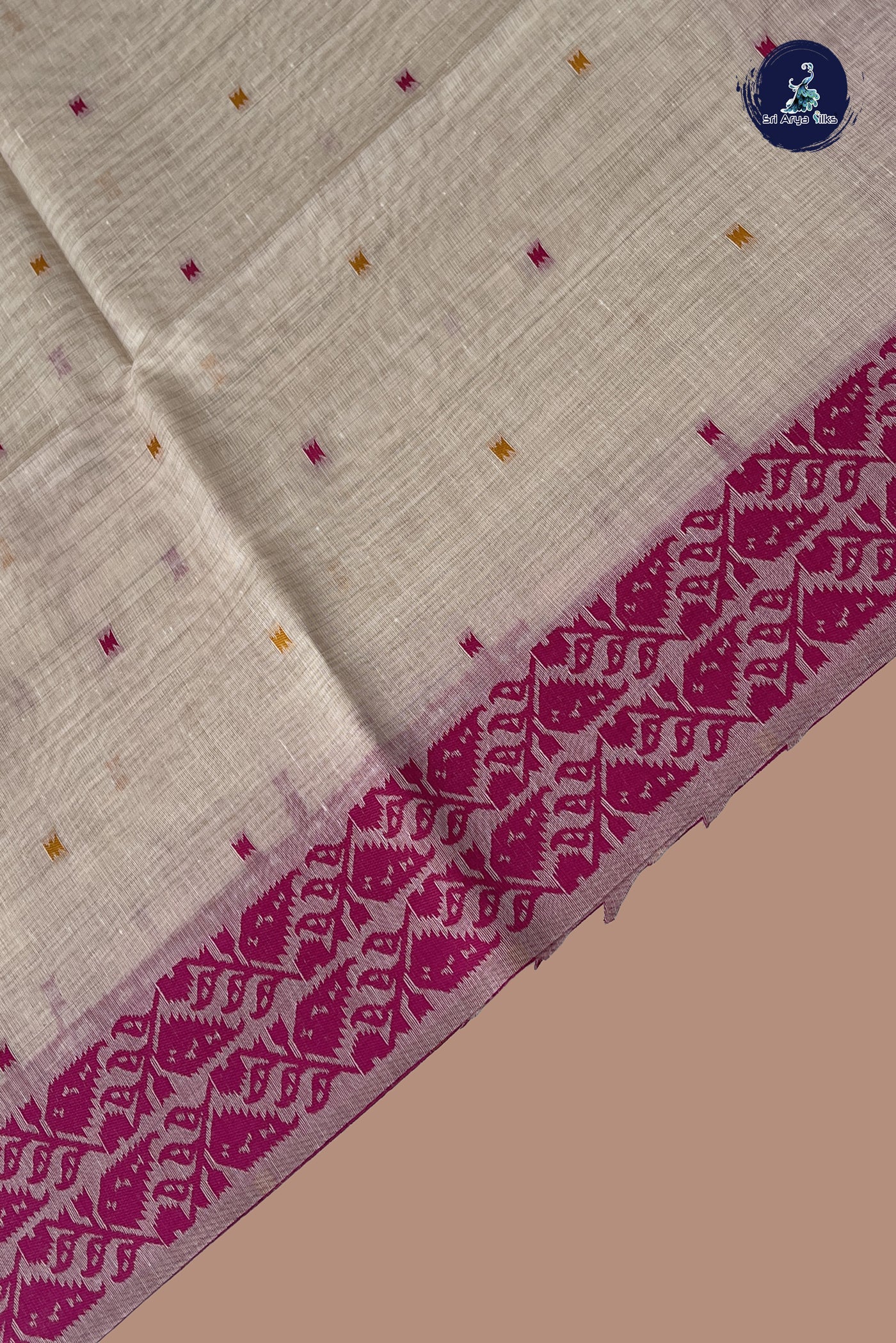 Ivory Cotton Saree With Buttas Pattern