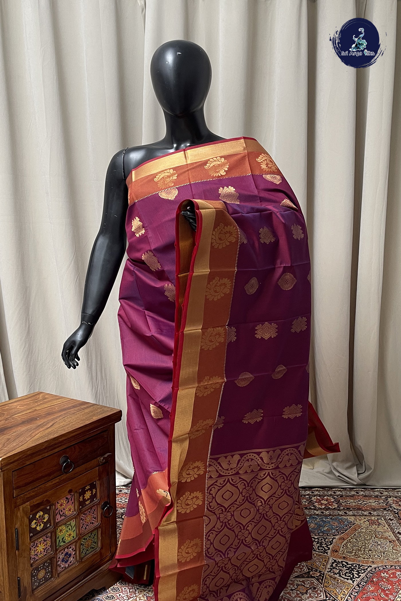 Maroon Budget Semi Silk Cotton Saree With Zari Buttas Pattern