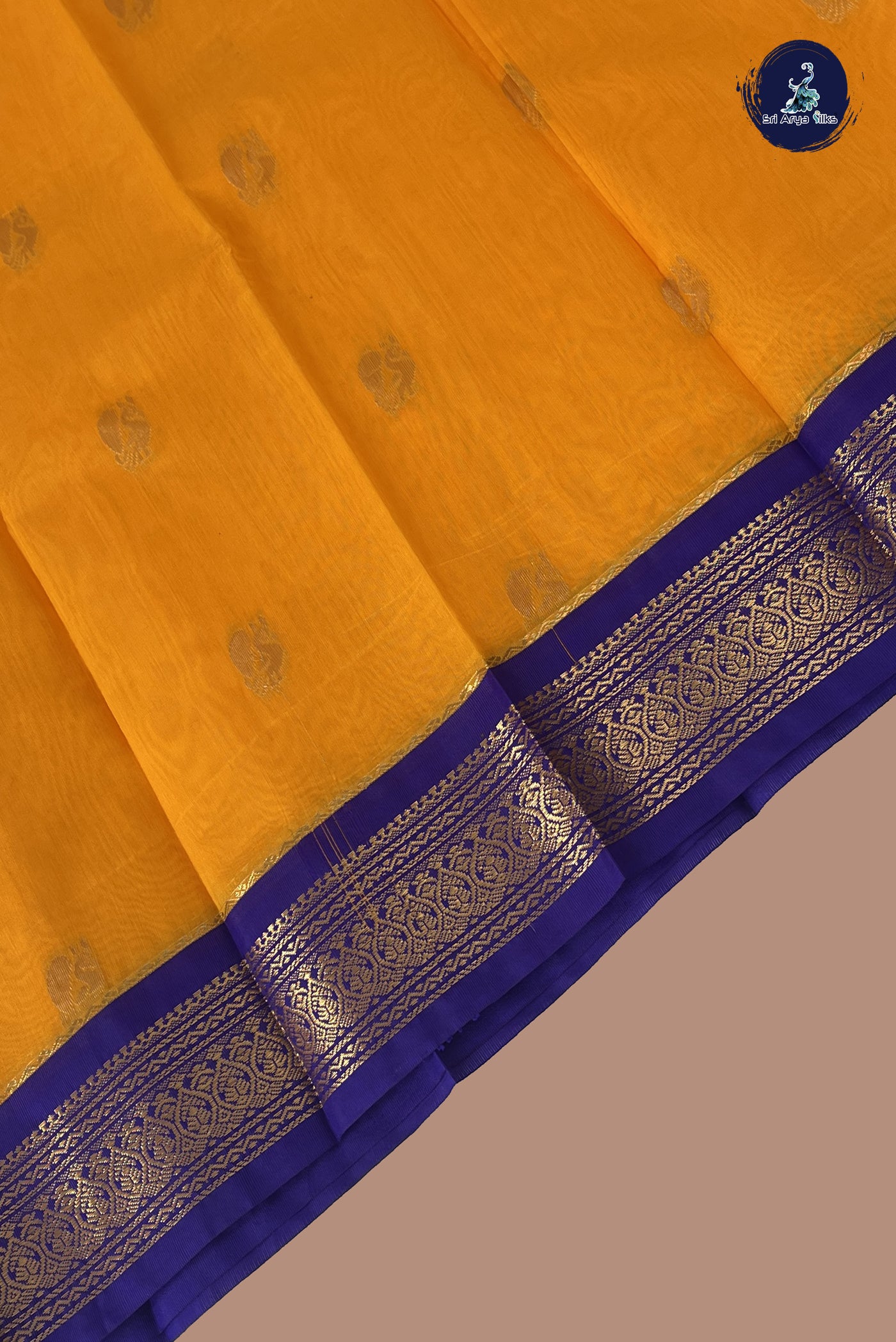 Mango Yellow Budget Semi Silk Cotton Saree With Zari Buttas Pattern