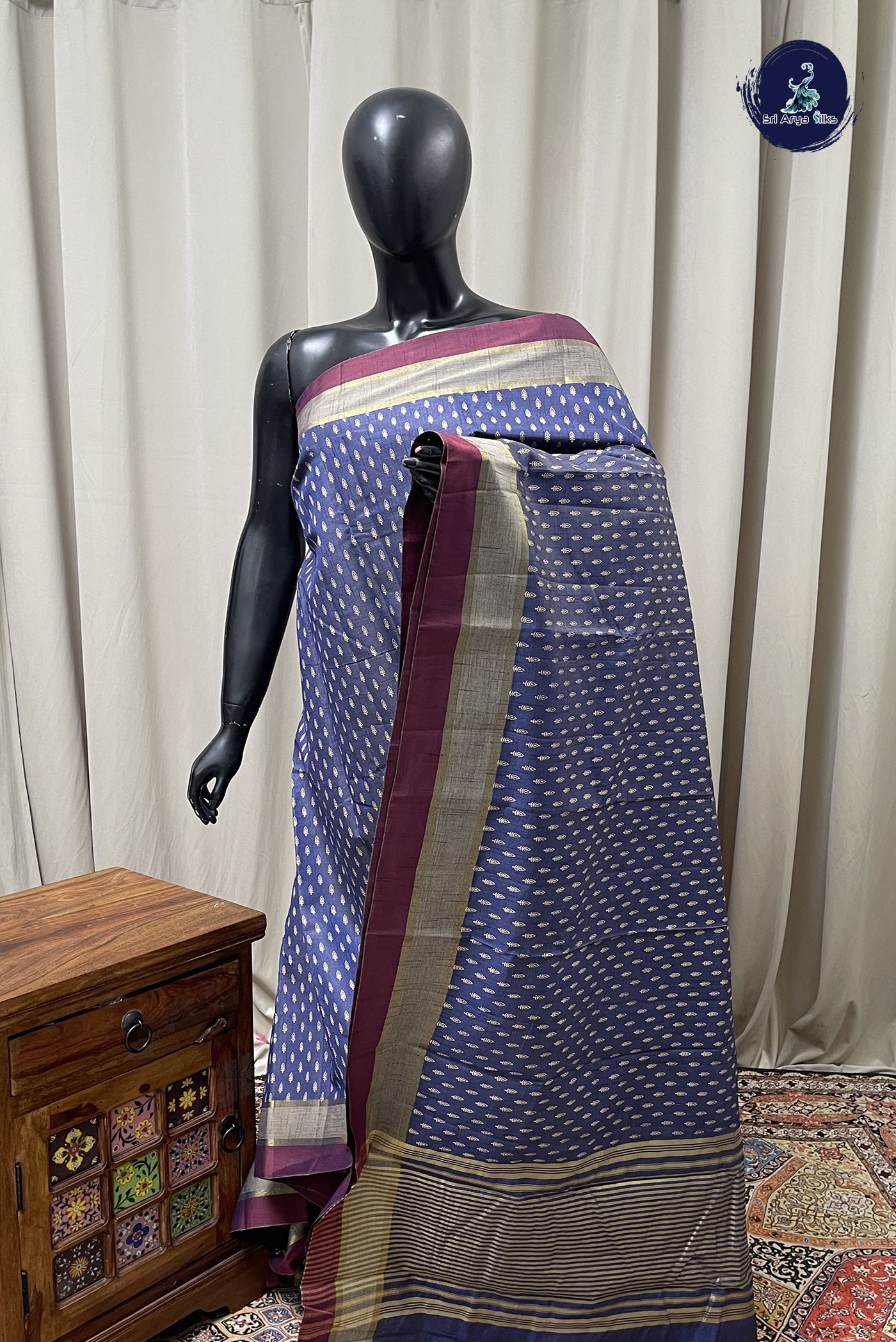 Blue Semi Tussar Saree With Printed Pattern