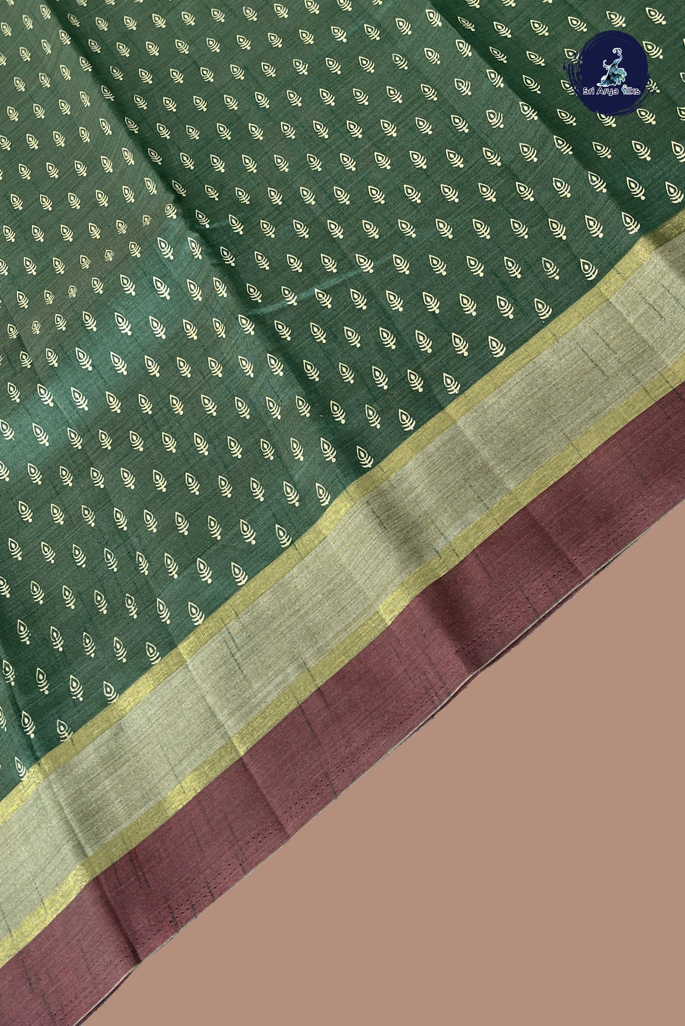 Green Semi Tussar Saree With Printed Pattern