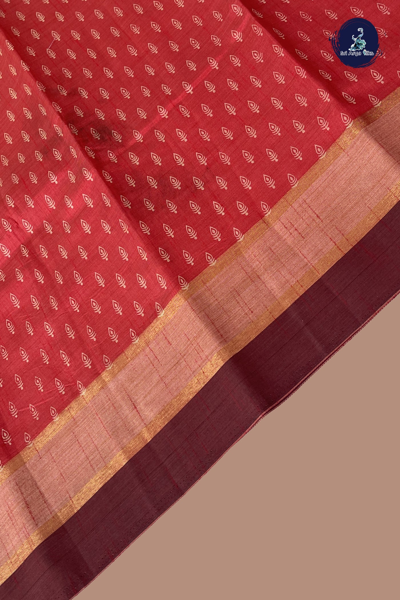 Red Semi Tussar Saree With Printed Pattern