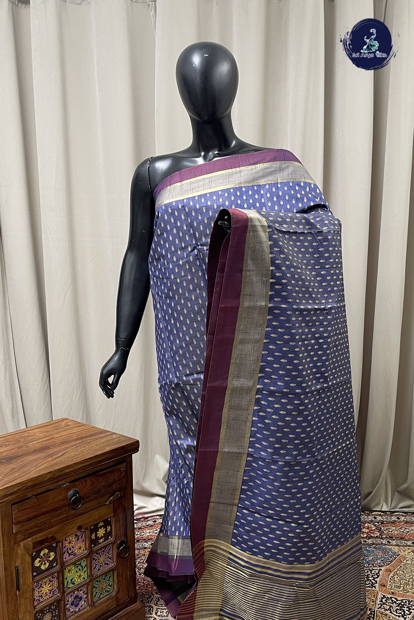 Blue Semi Tussar Saree With Printed Pattern