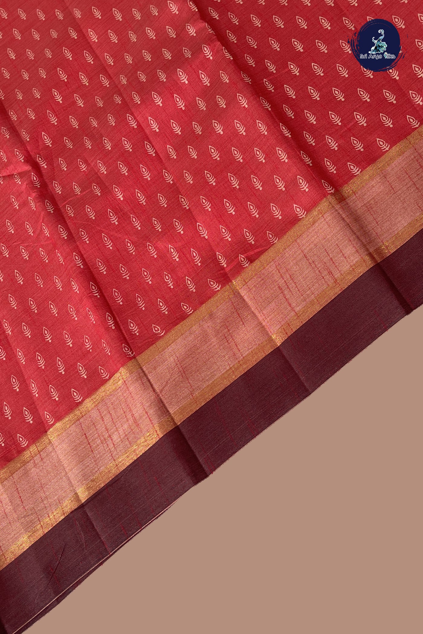 Red Semi Tussar Saree With Printed Pattern