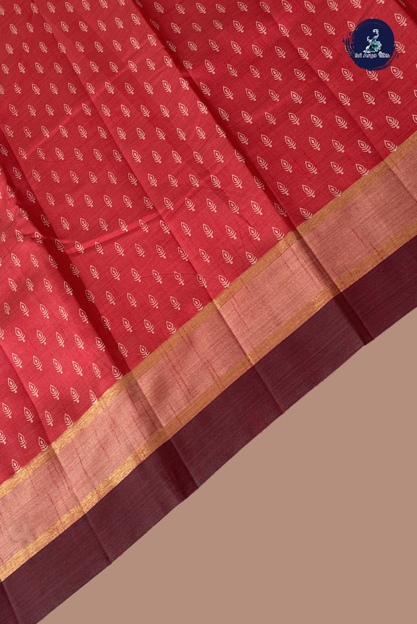 Red Semi Tussar Saree With Printed Pattern