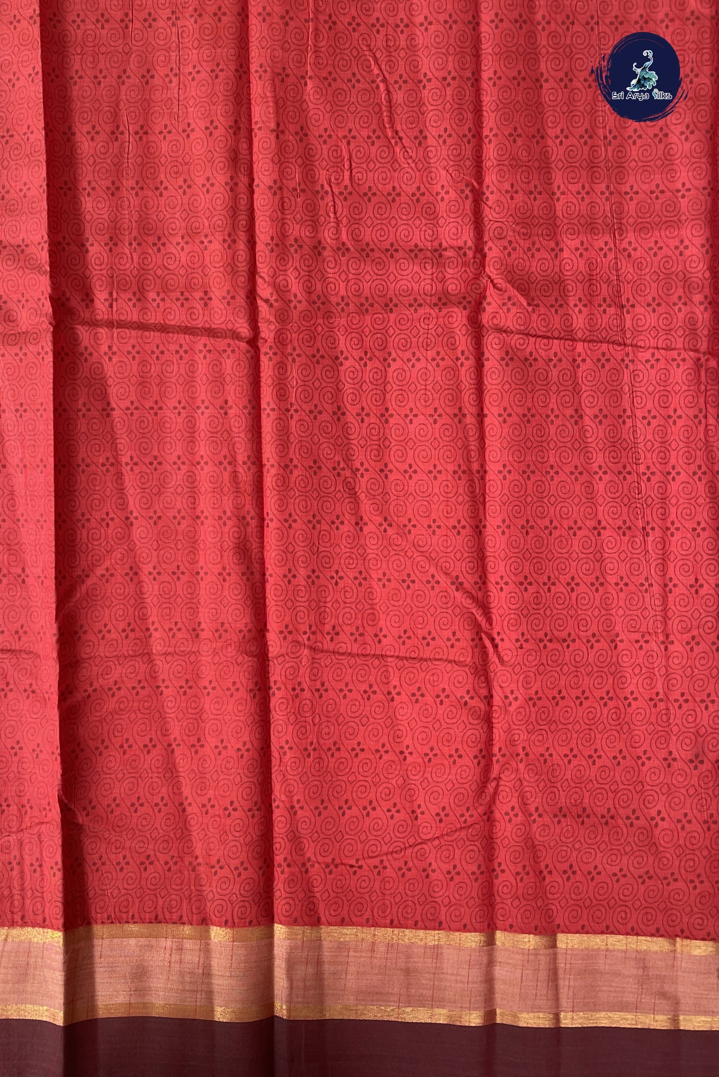 Red Semi Tussar Saree With Printed Pattern