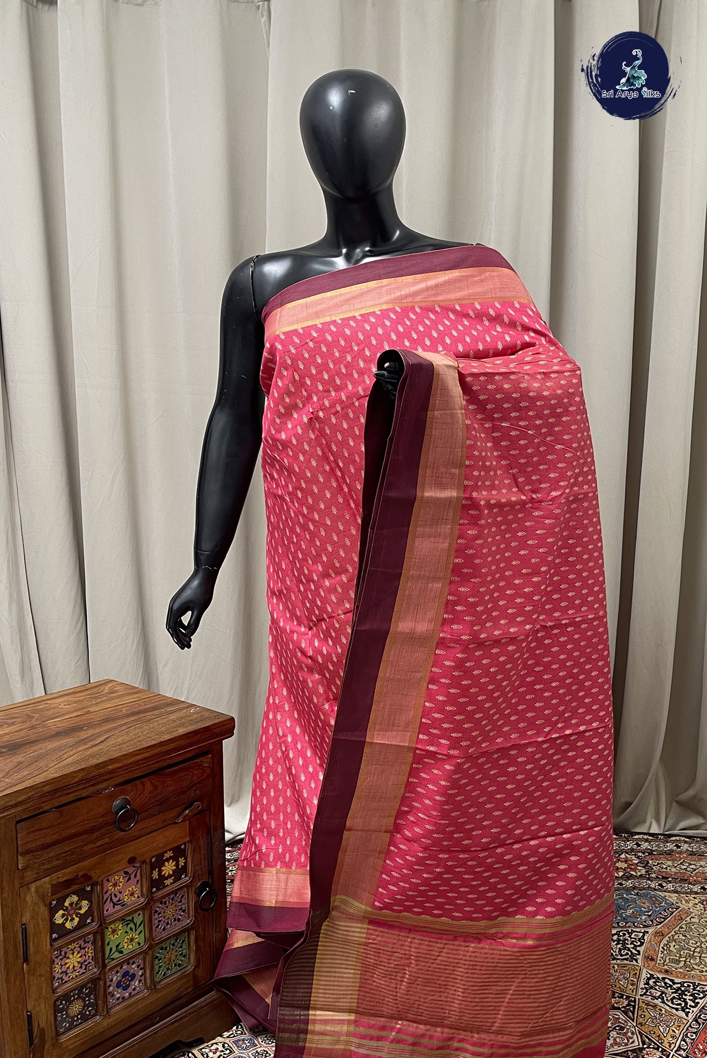 Pink Semi Tussar Saree With Printed Pattern