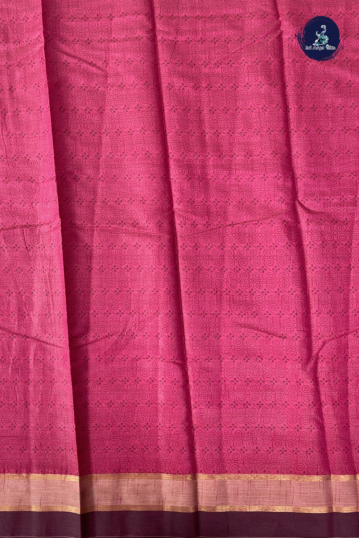 Dark Pink Semi Tussar Saree With Printed Pattern