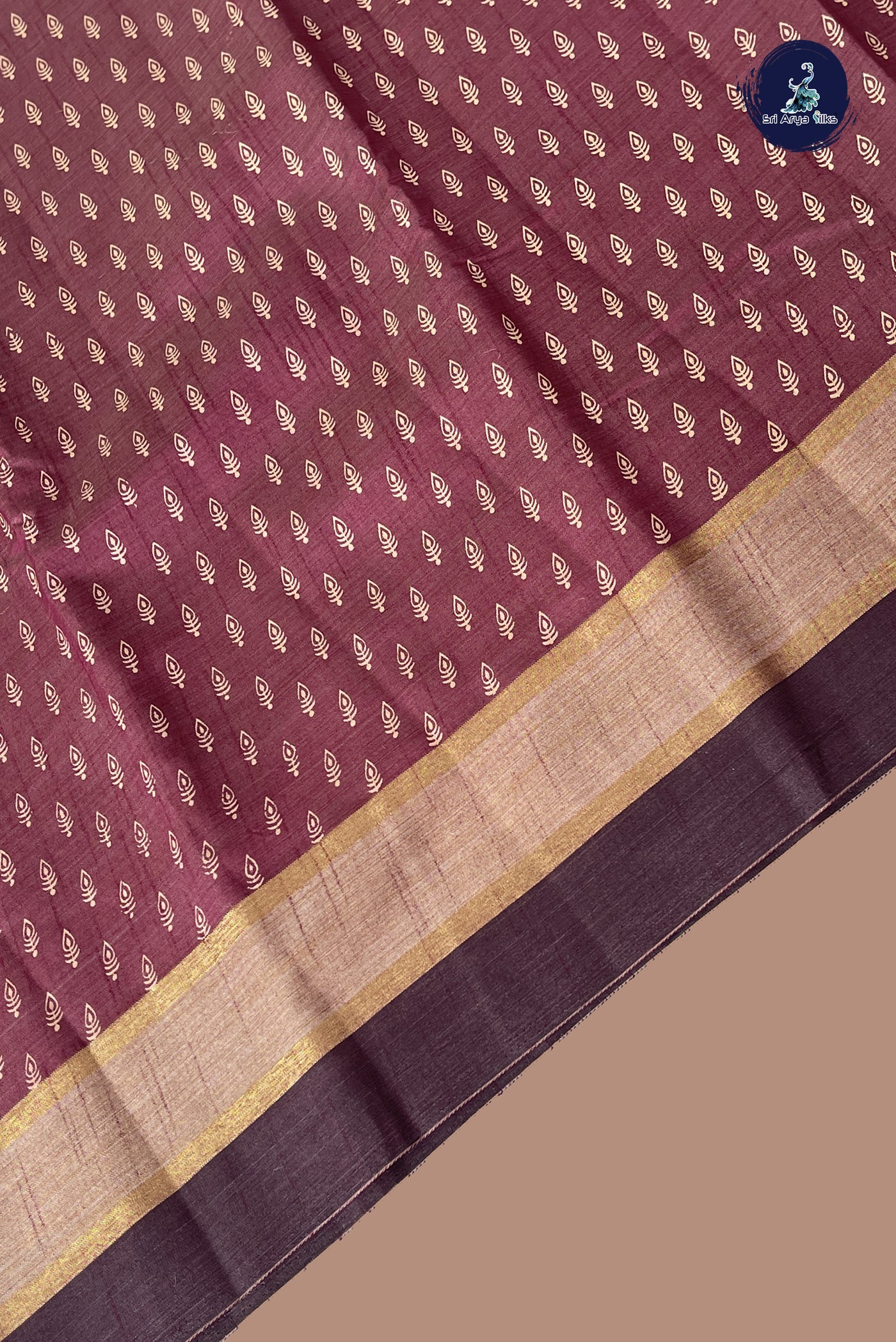 Dual Tone Brown Semi Tussar Saree With Printed Pattern