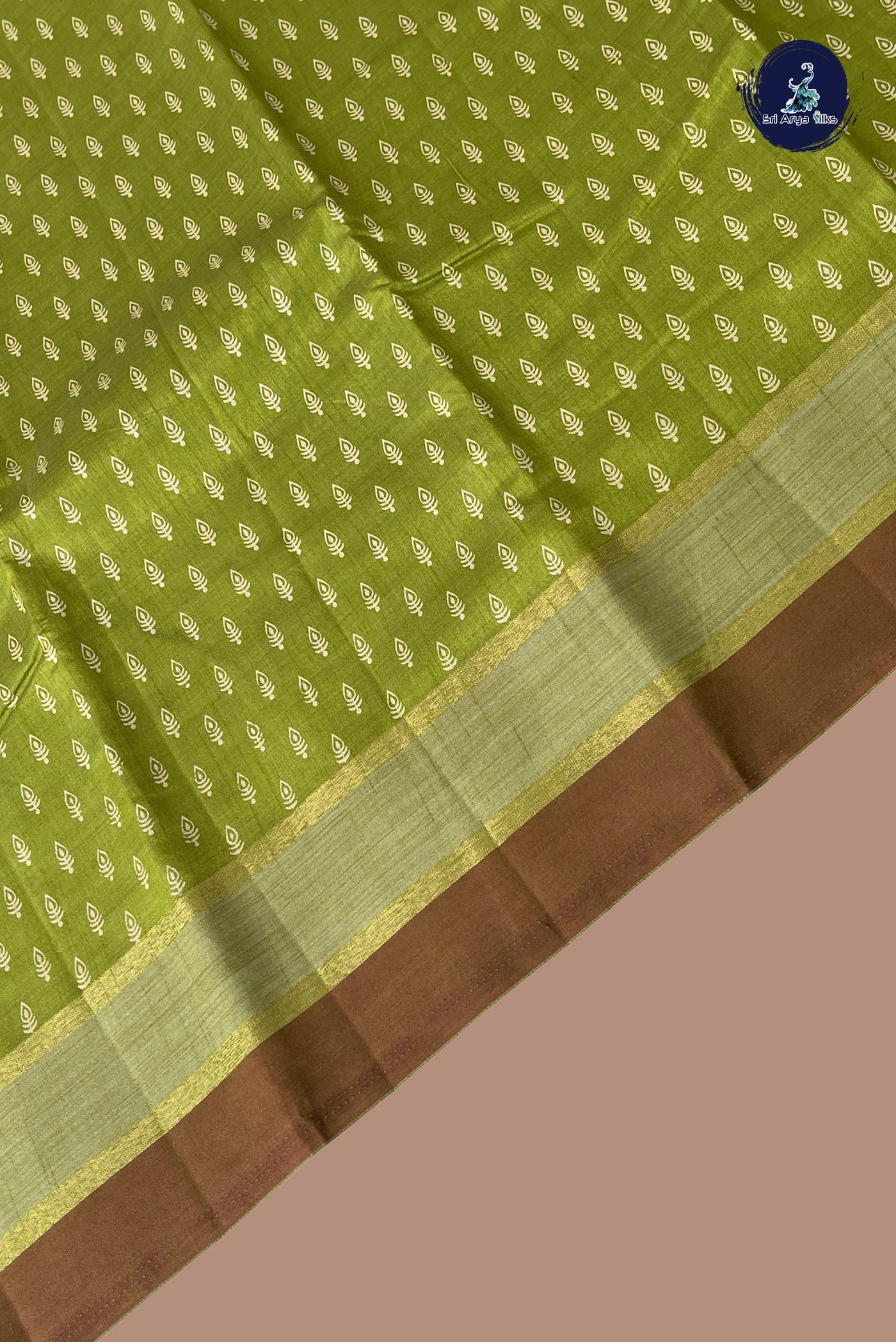 Lime Green Semi Tussar Saree With Printed Pattern