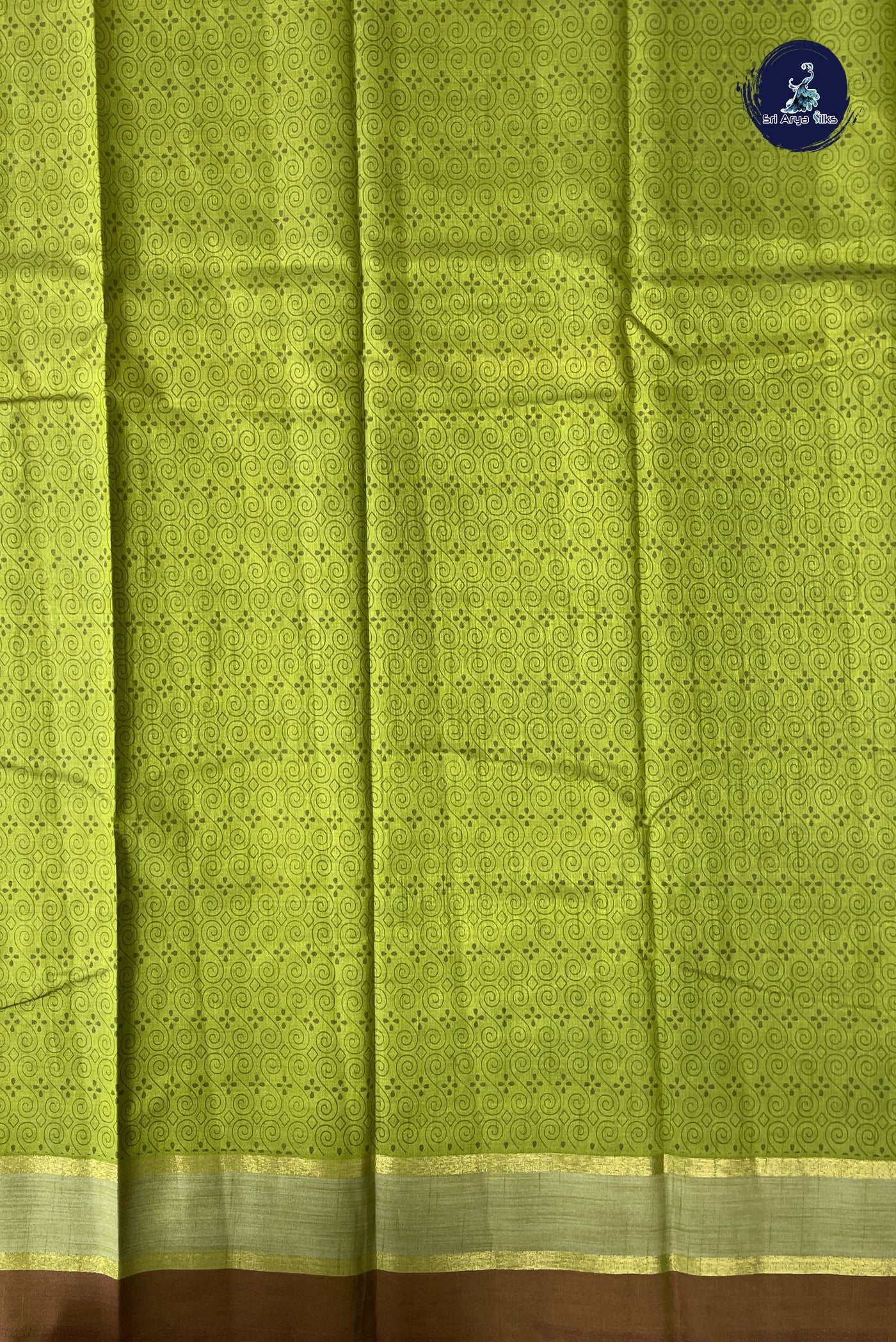 Lime Green Semi Tussar Saree With Printed Pattern