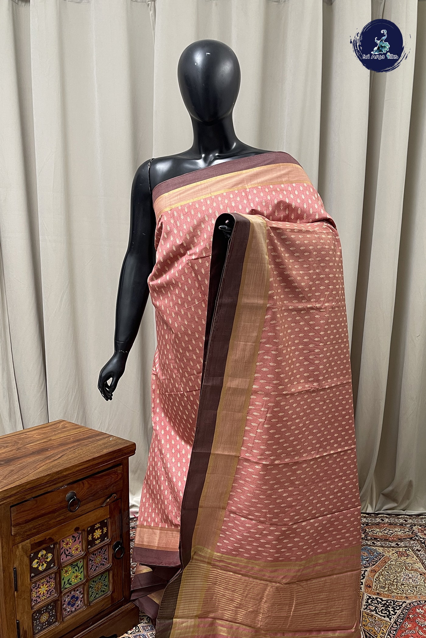 Peach Semi Tussar Saree With Printed Pattern