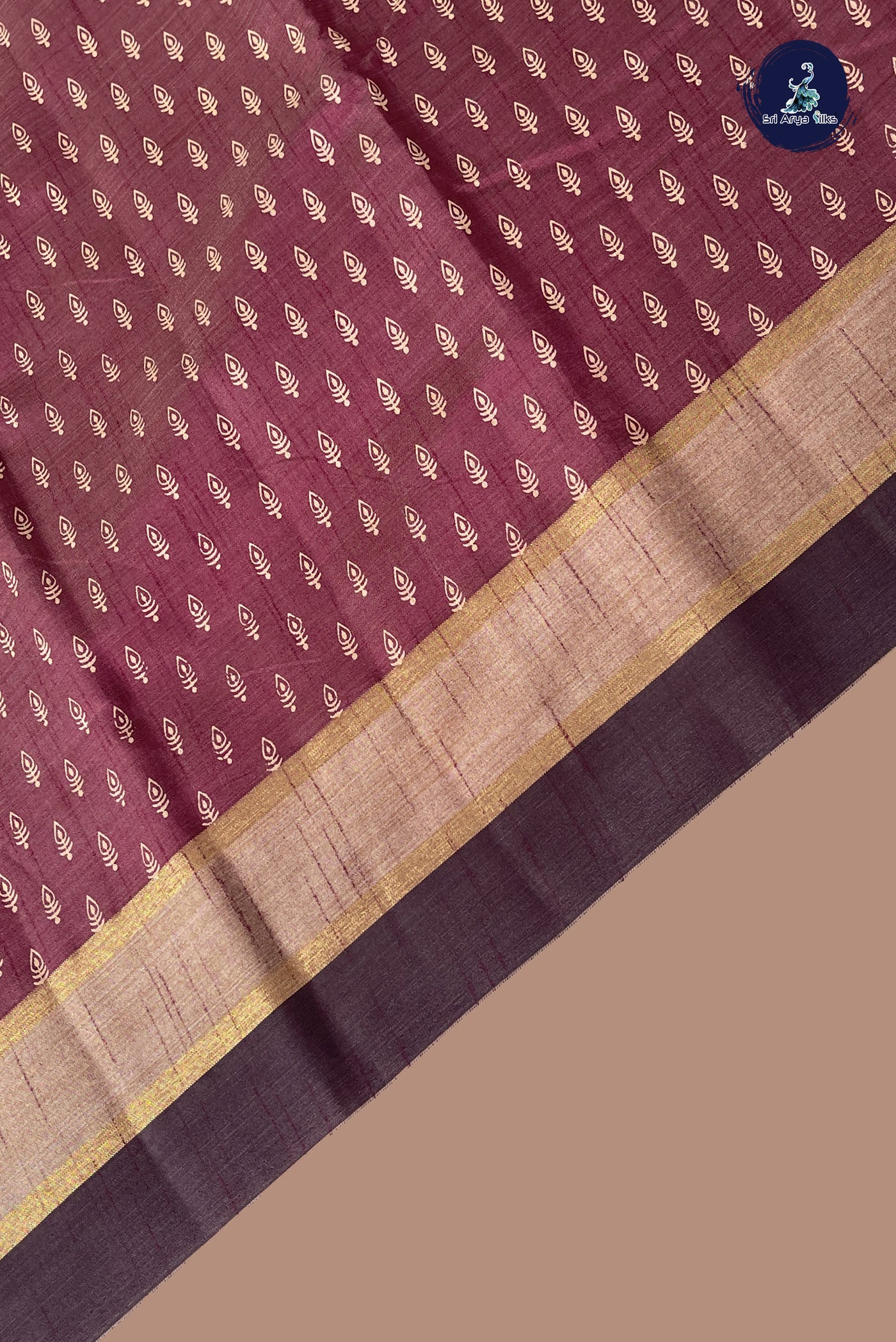 Dual Tone Brown Semi Tussar Saree With Printed Pattern
