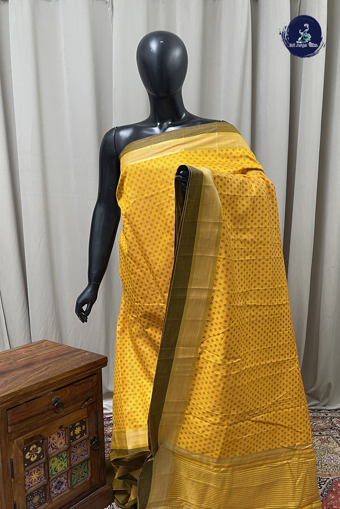 Yellow Semi Tussar Saree With Printed Pattern