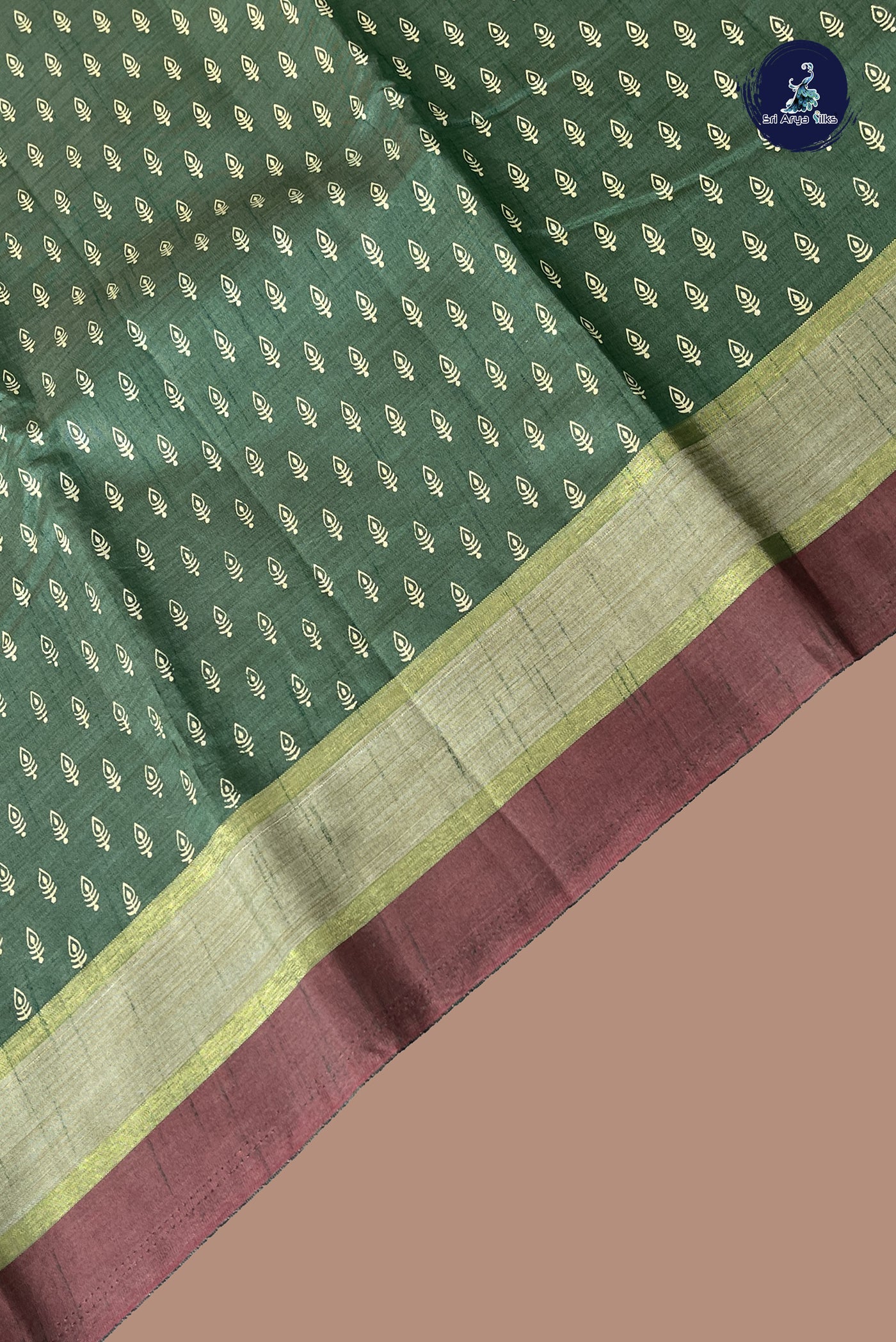 Green Semi Tussar Saree With Printed Pattern