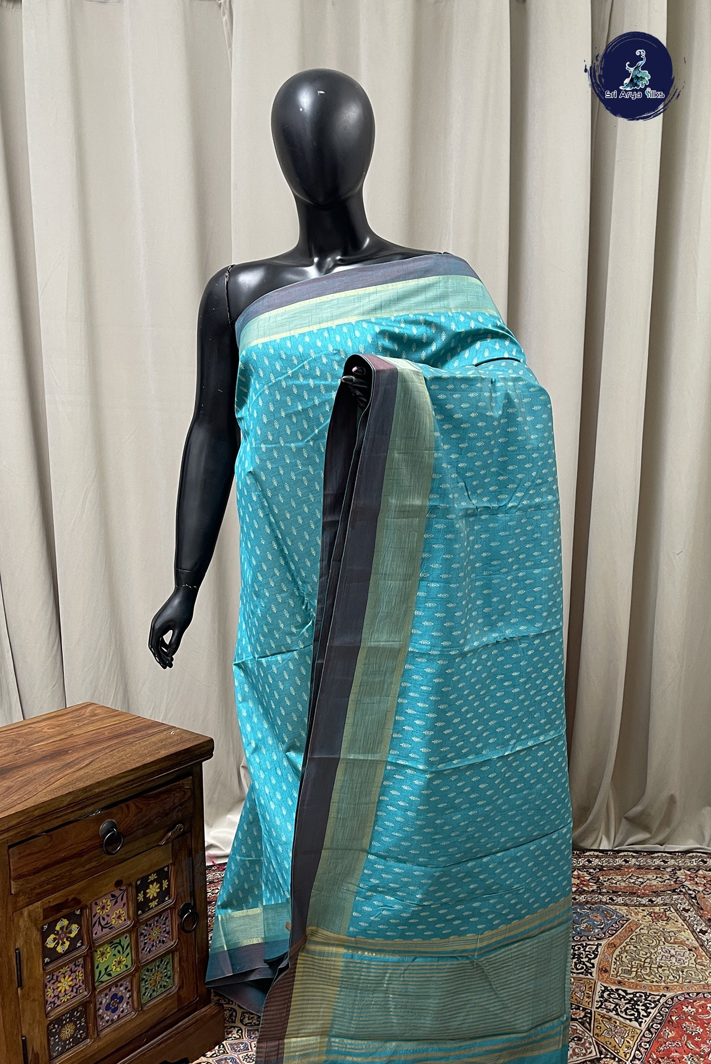Blue Semi Tussar Saree With Printed Pattern