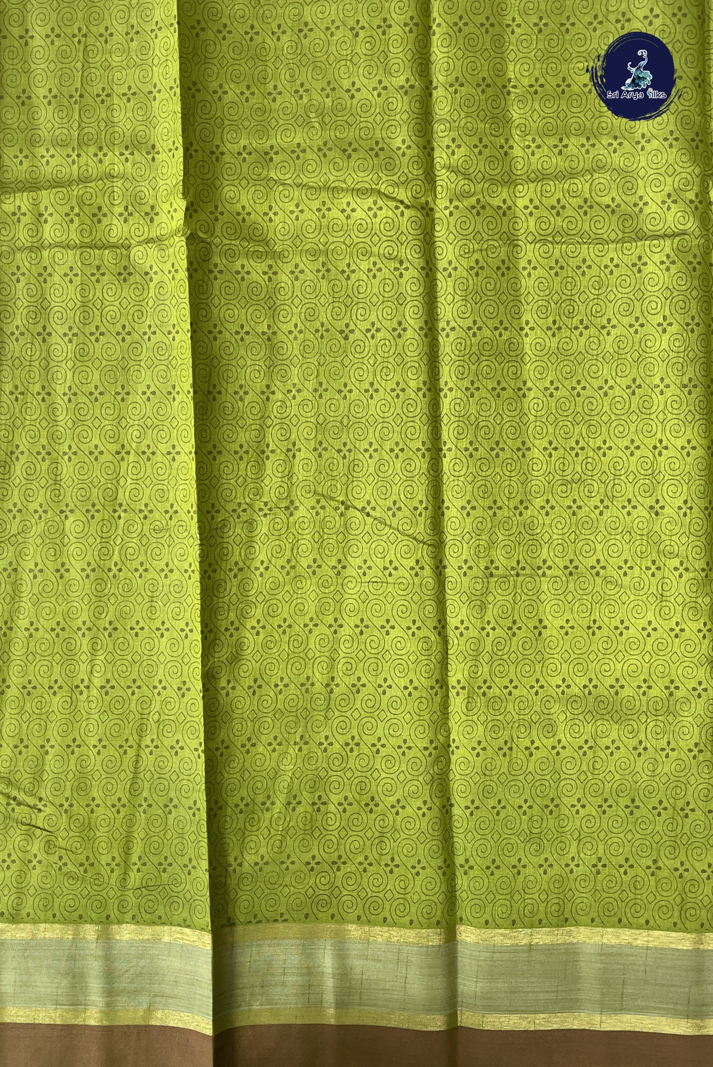 Lime Green Semi Tussar Saree With Printed Pattern
