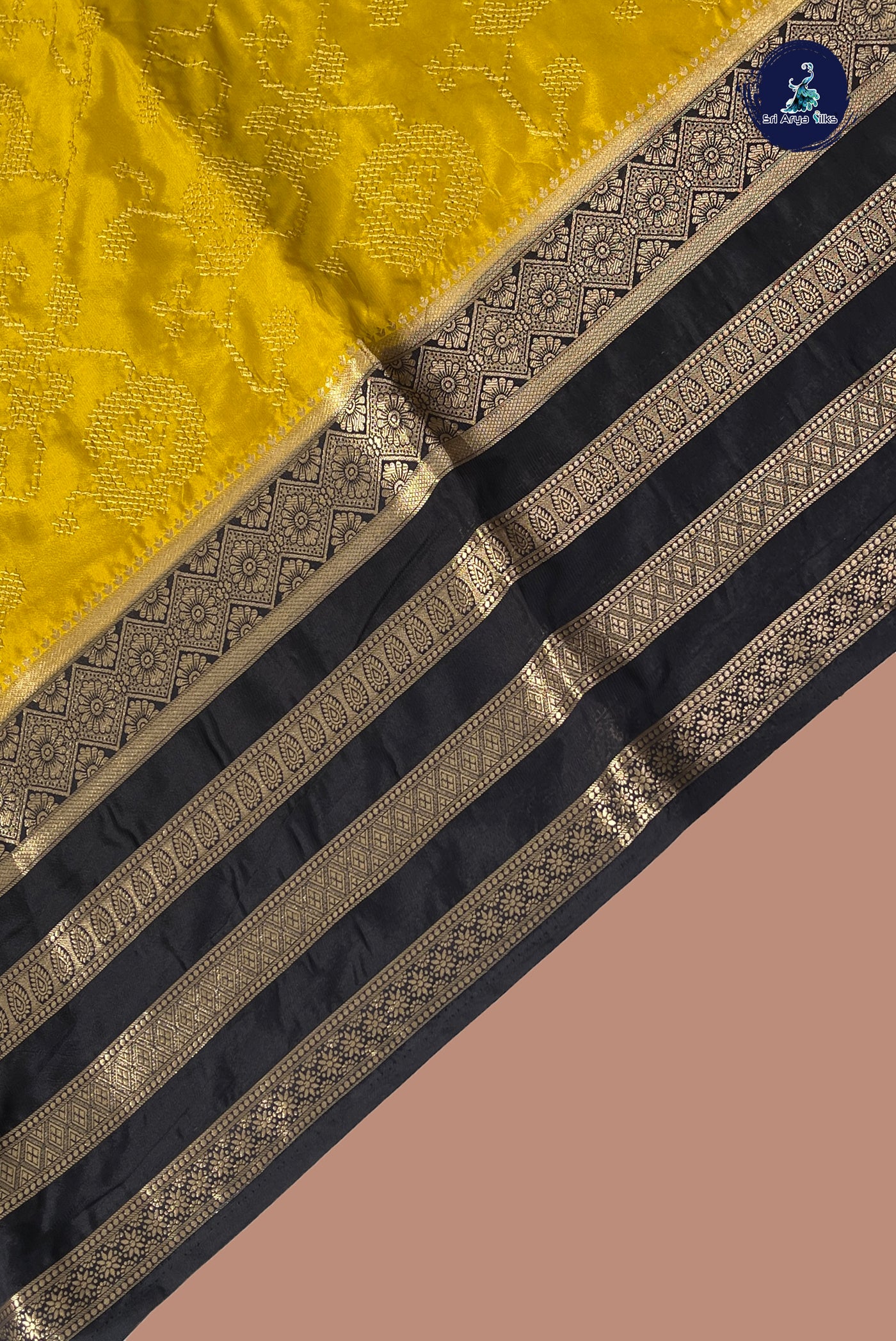 Mustard Yellow Semi Mysore Silk With Thread Work Pattern