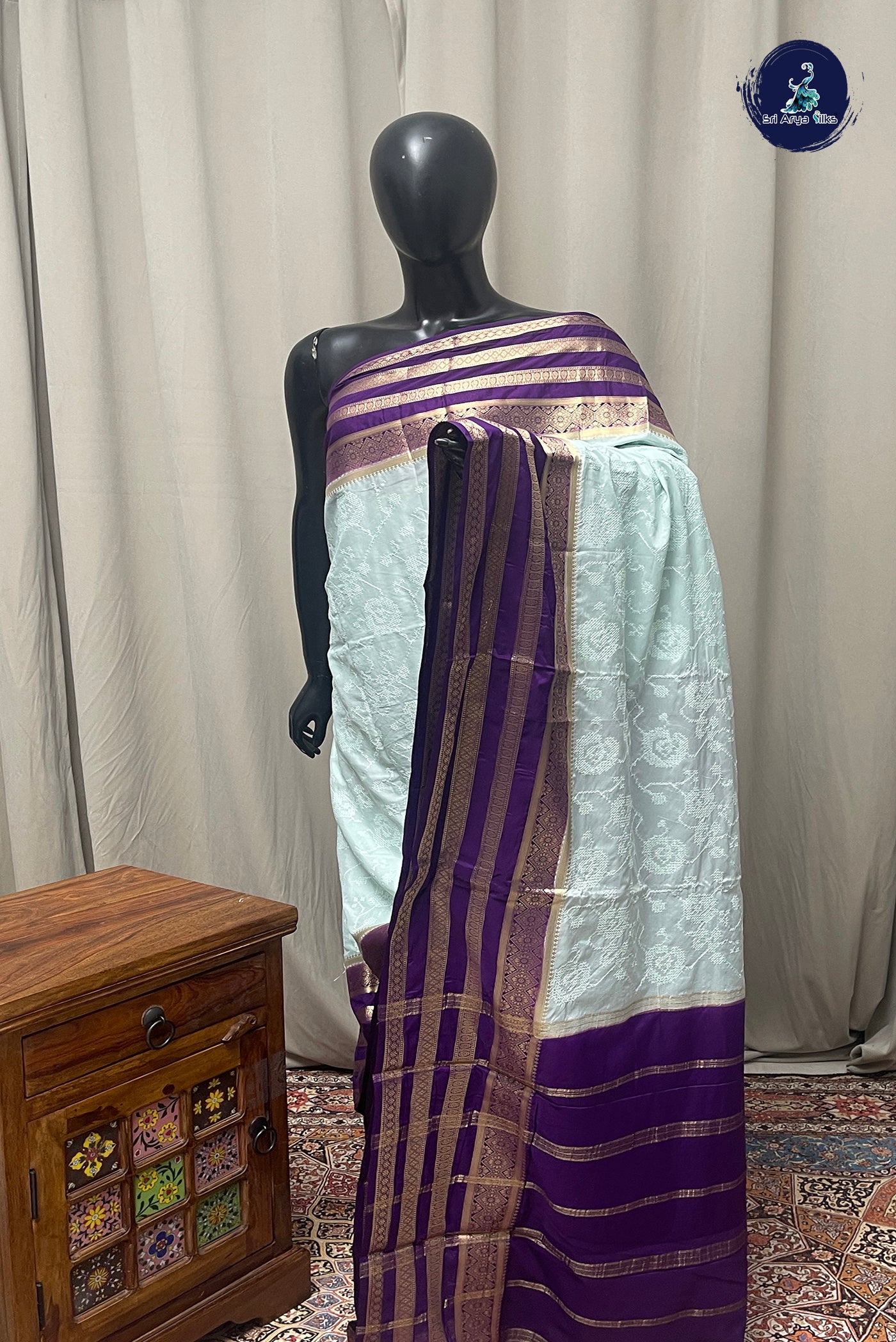 Powder Blue Semi Mysore Silk With Thread Work Pattern