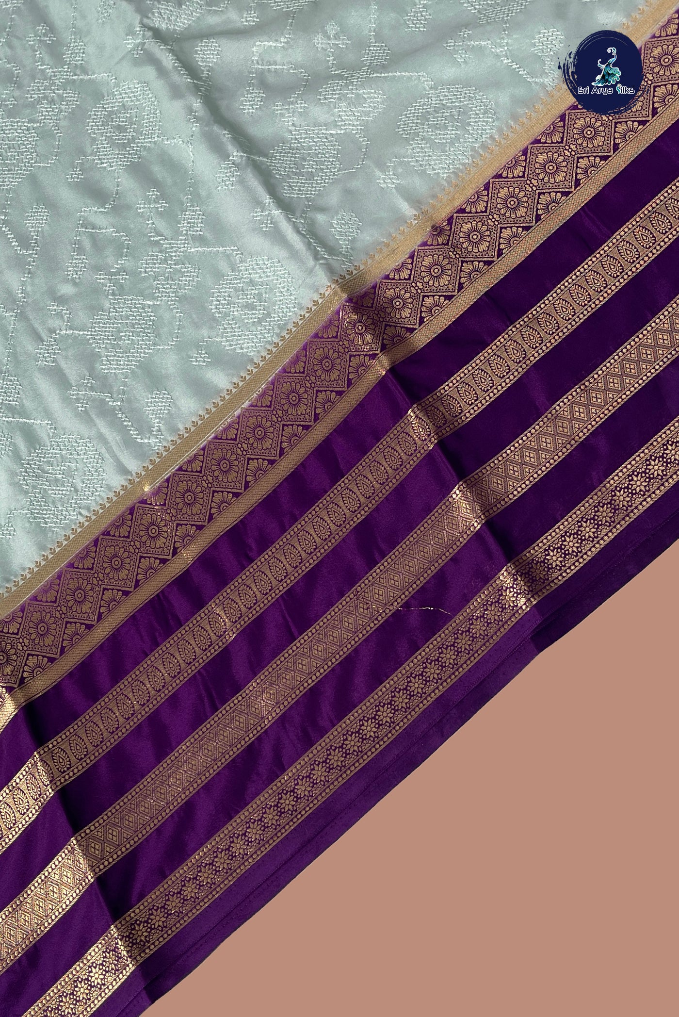 Powder Blue Semi Mysore Silk With Thread Work Pattern