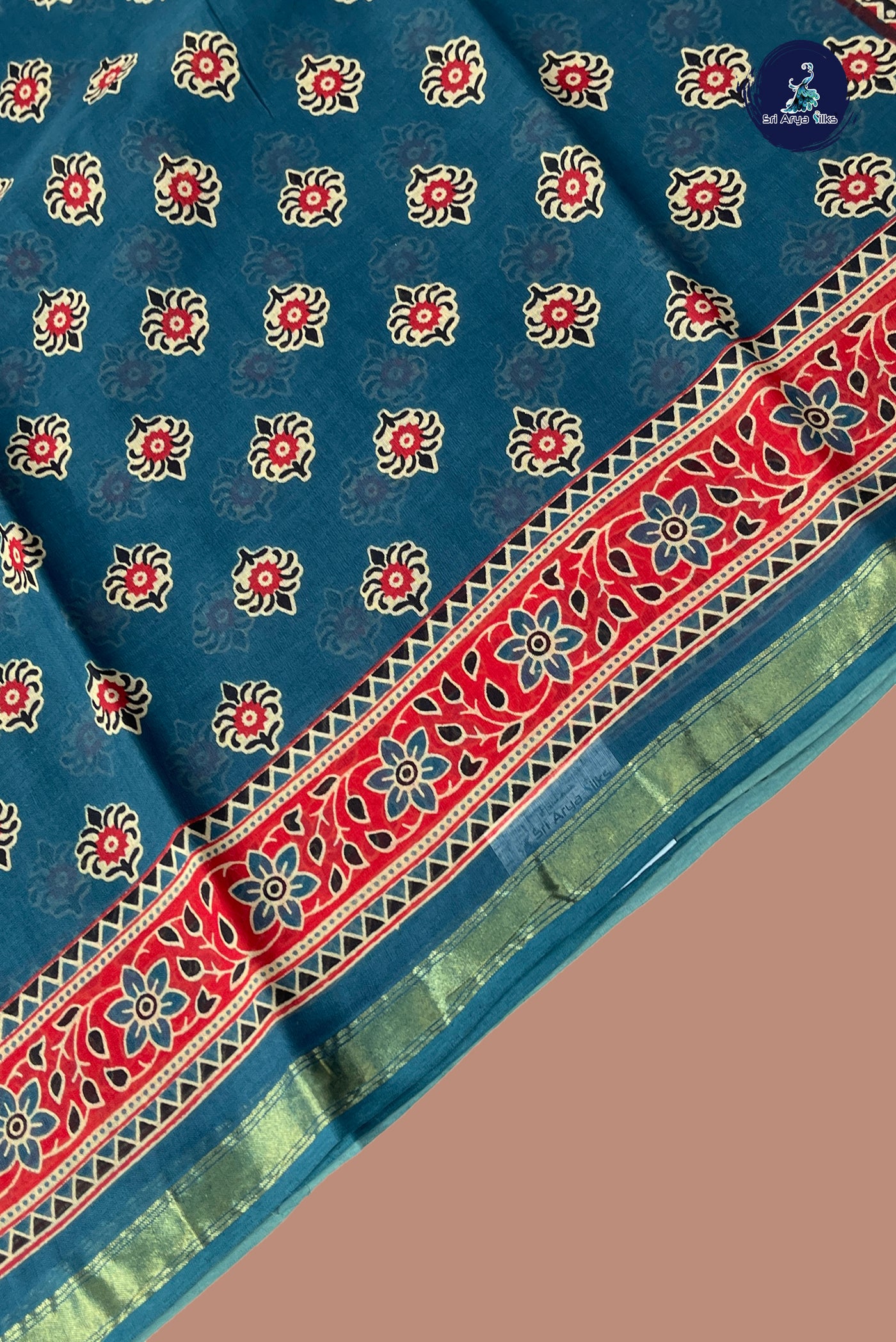 Blue Cotton Saree With Printed Pattern