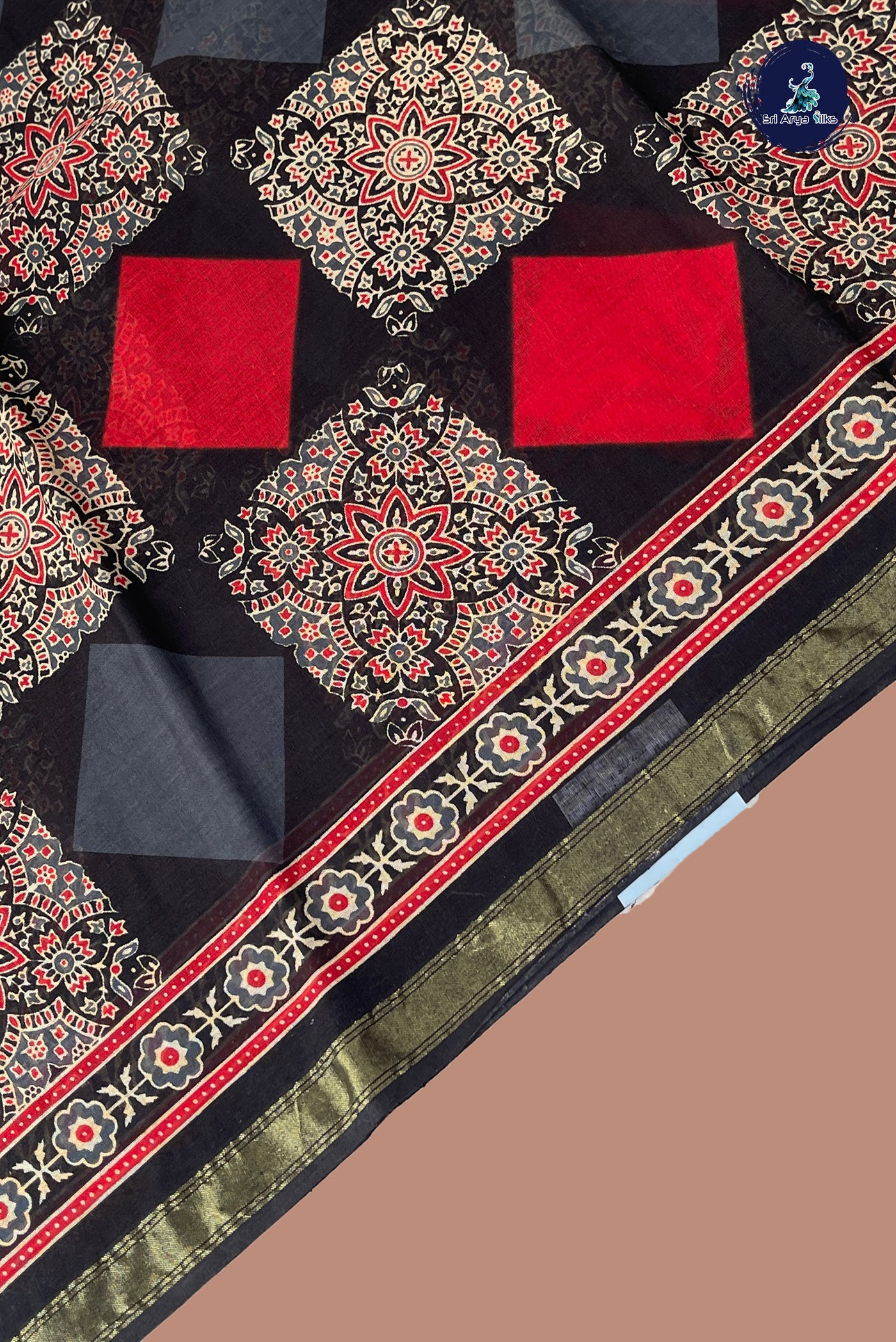 Black Cotton Saree With Printed Pattern