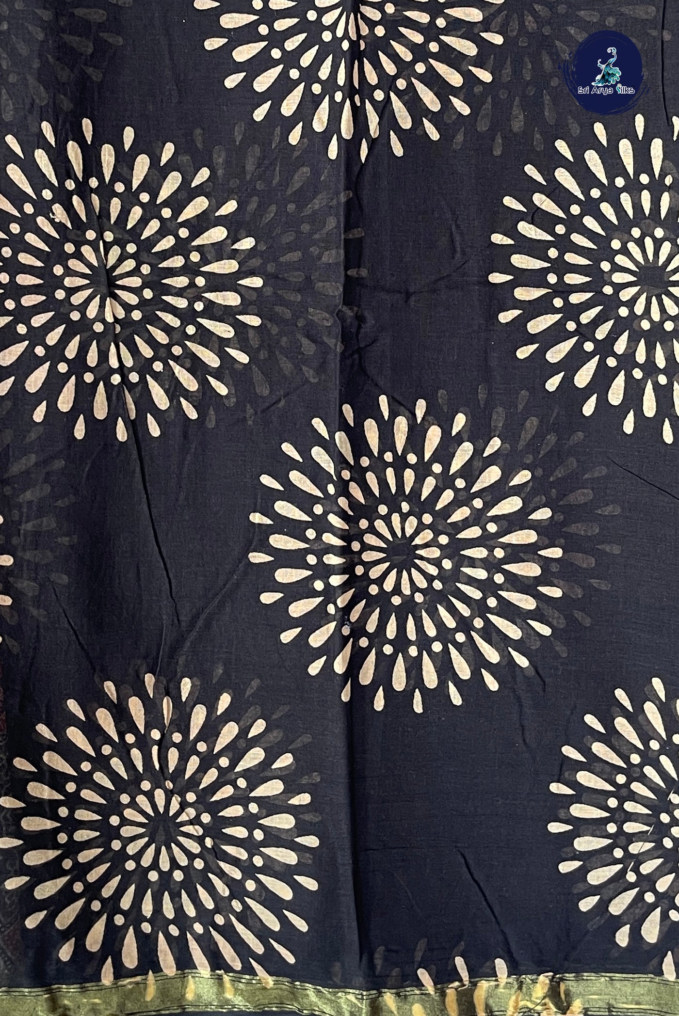 Black Cotton Saree With Printed Pattern