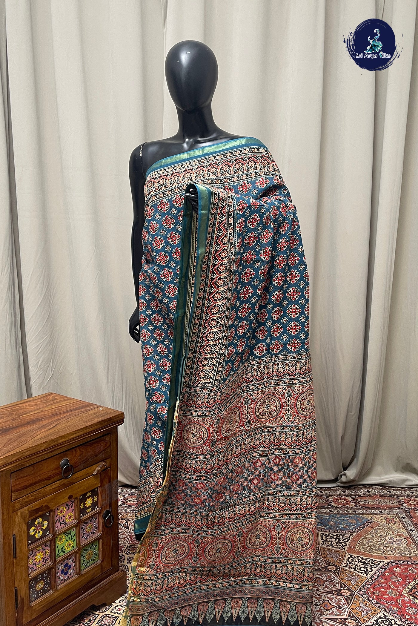 Blue Cotton Saree With Printed Pattern