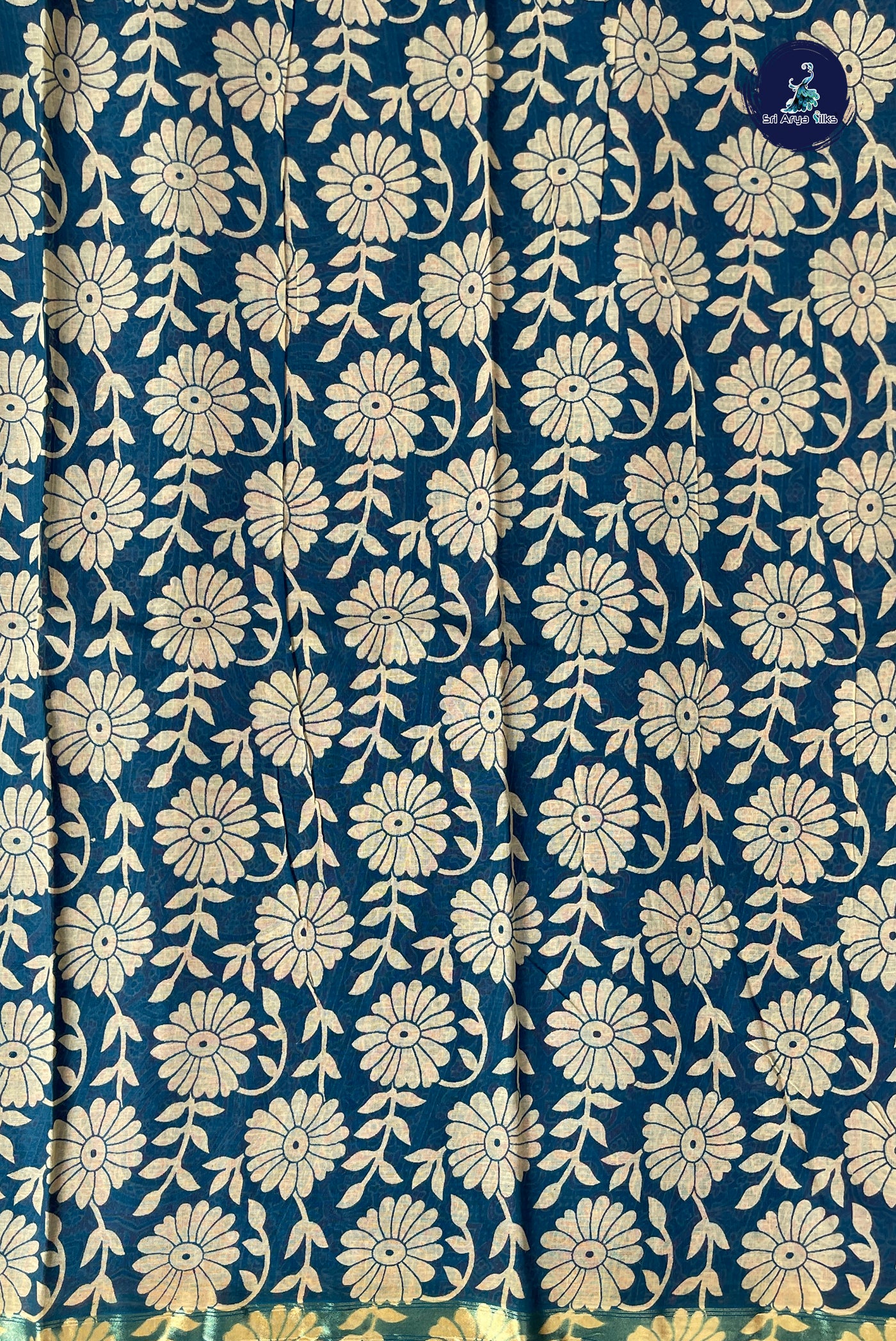 Blue Cotton Saree With Printed Pattern