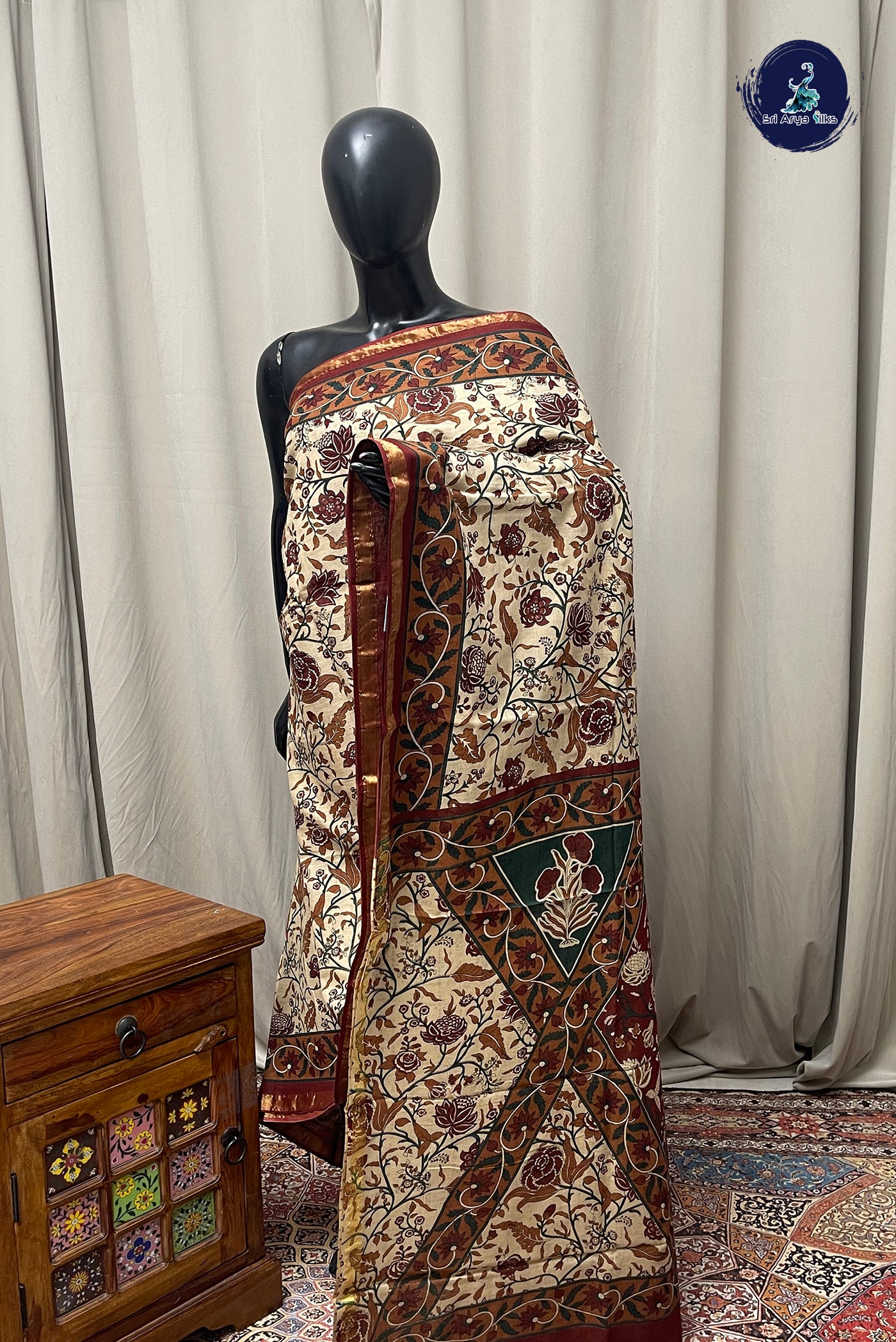 Fawn Cotton Saree With Printed Pattern