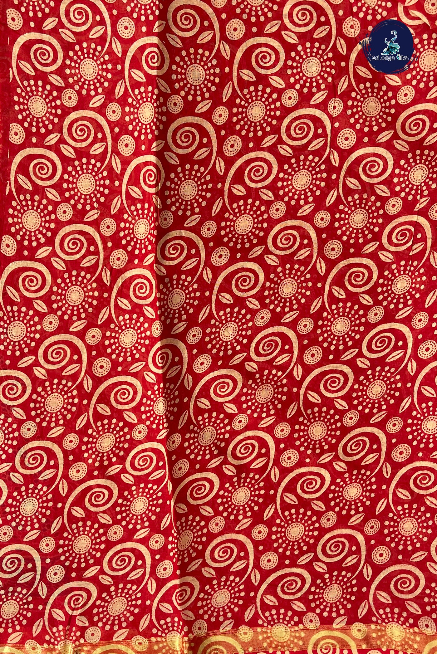 Red Cotton Saree With Printed Pattern