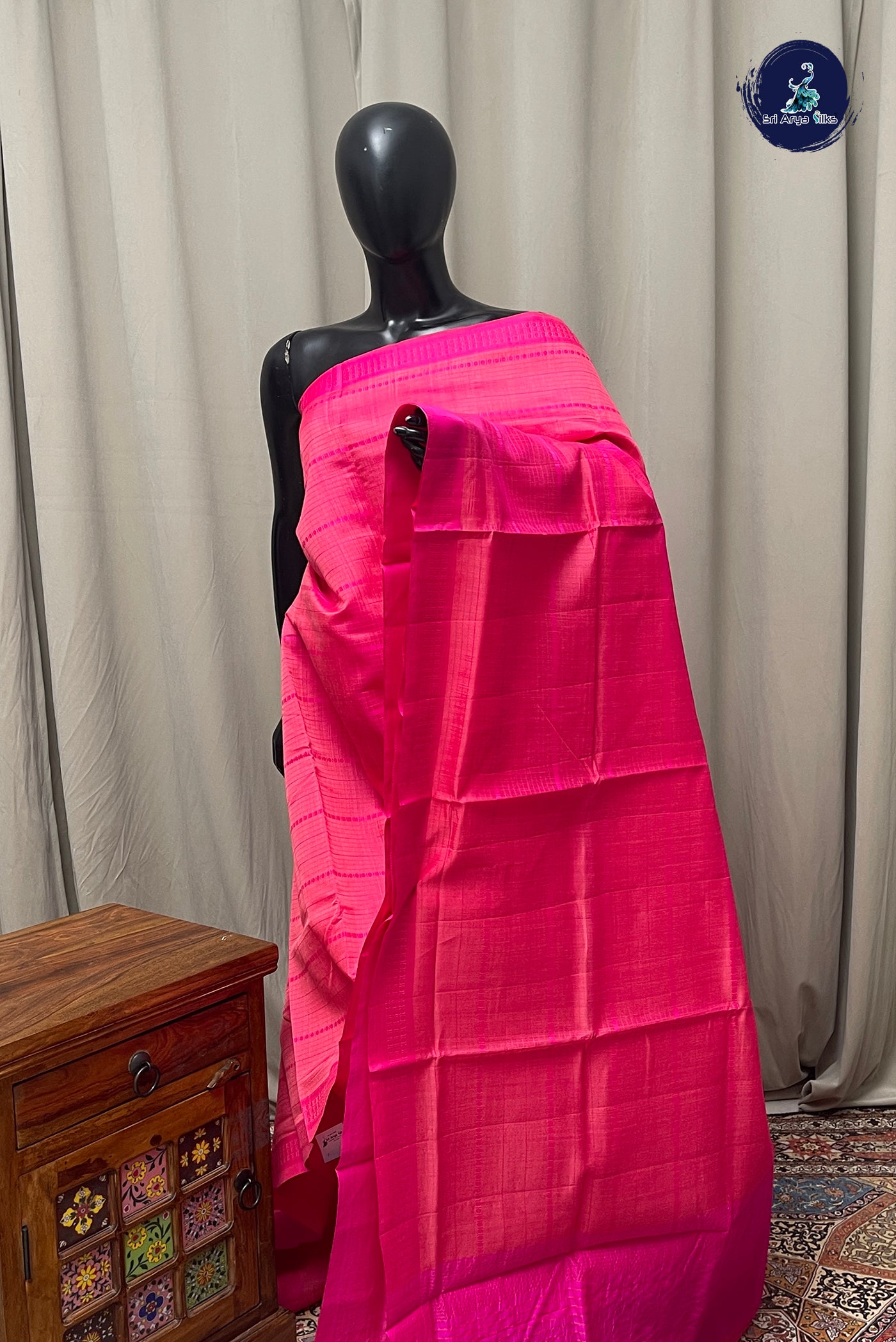 Pink Semi Tussar Saree With Thread Work Pattern