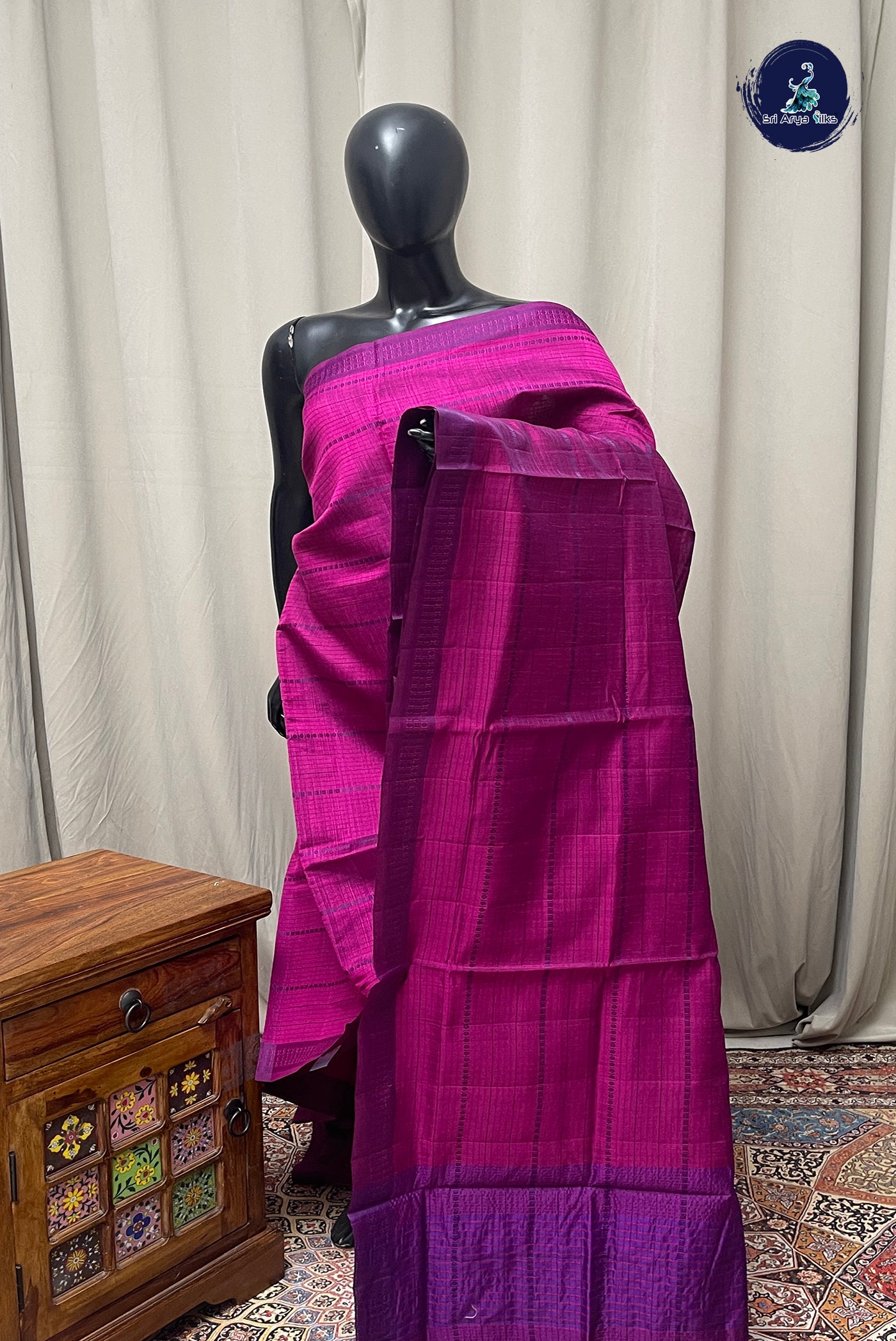 BeetRoot Shade Semi Tussar Saree With Thread Work Pattern