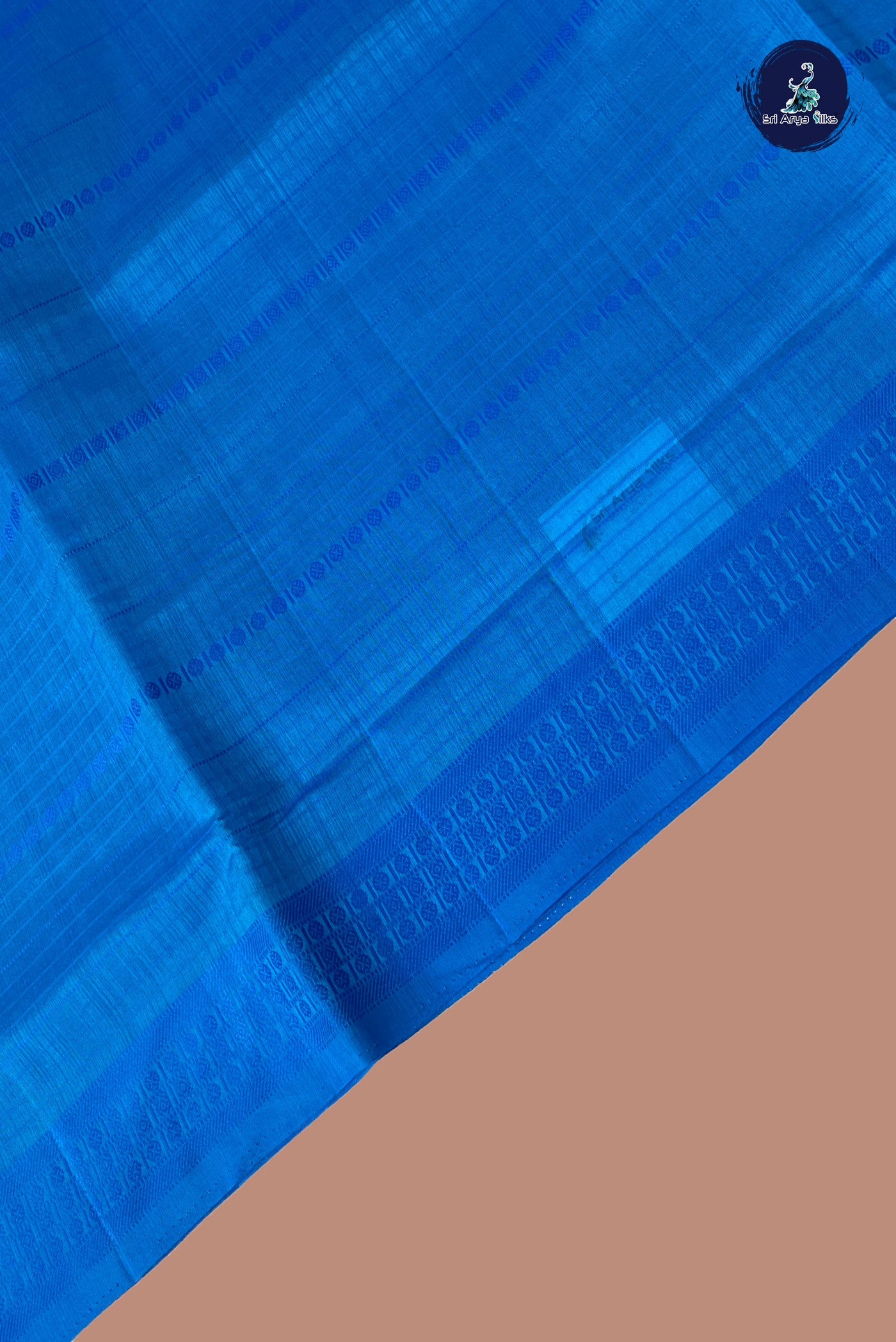 Copper Sulphate Blue Semi Tussar Saree With Thread Work Pattern