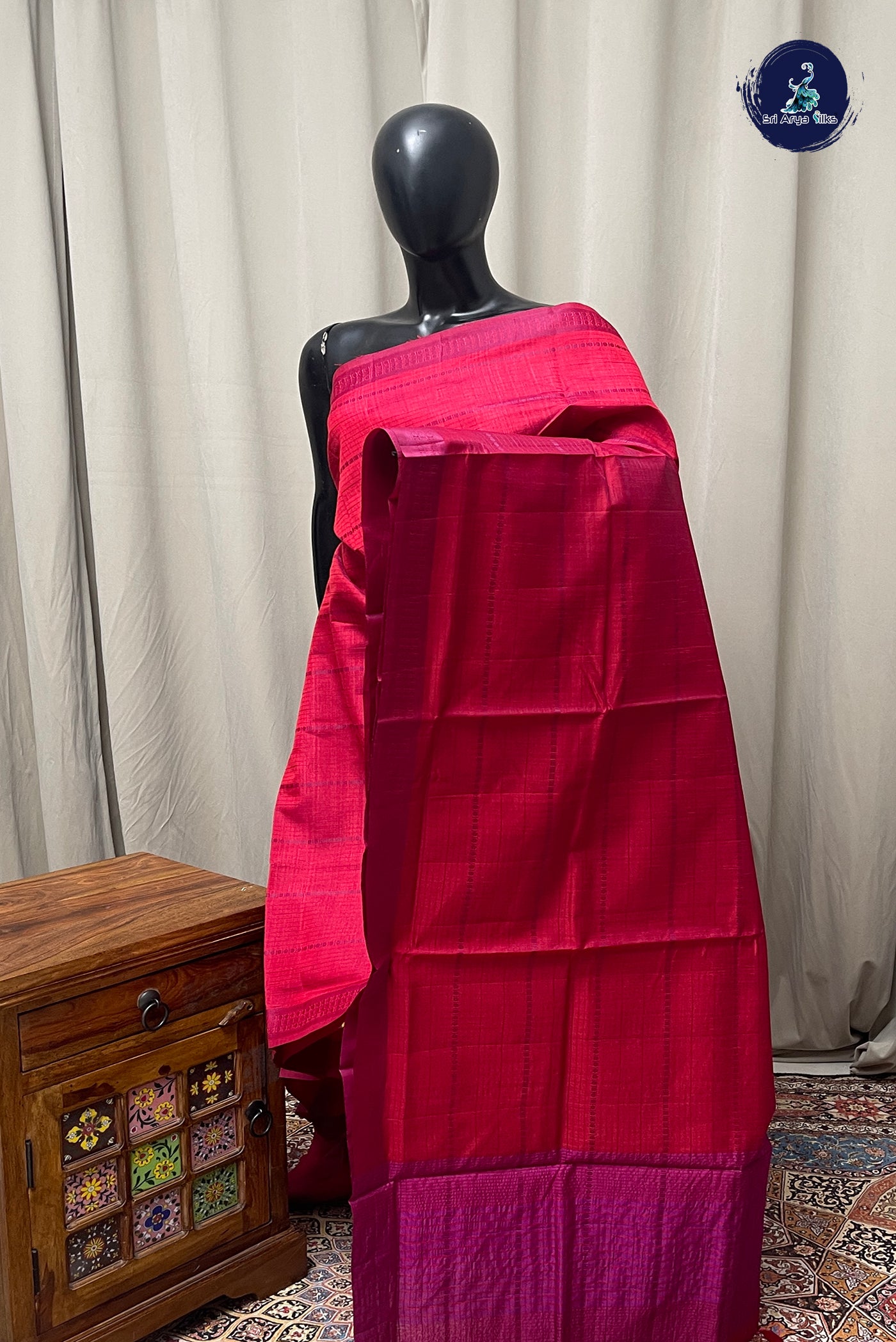 Maroon Semi Tussar Saree With Thread Work Pattern