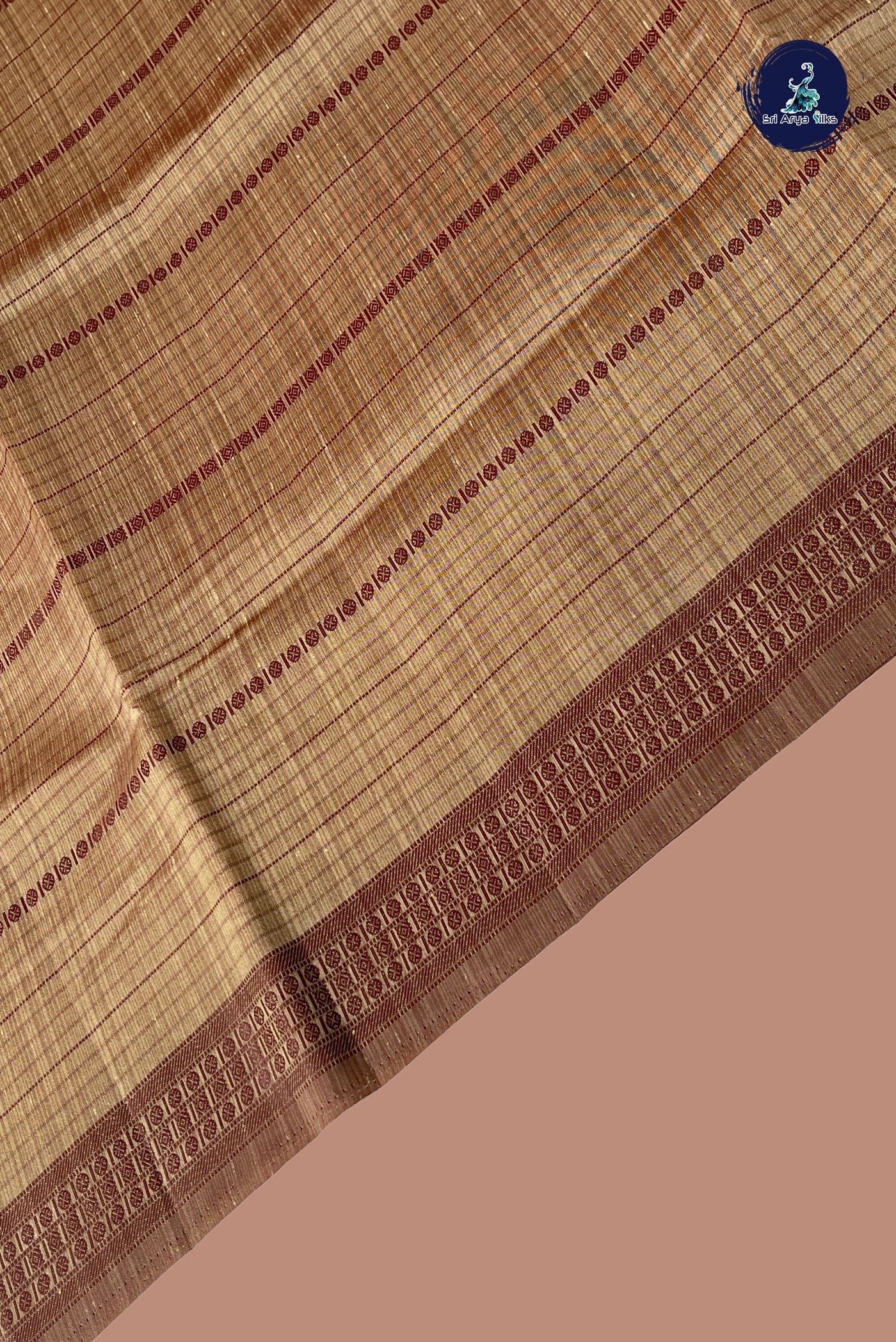 Chocolate Shade Semi Tussar Saree With Thread Work Pattern