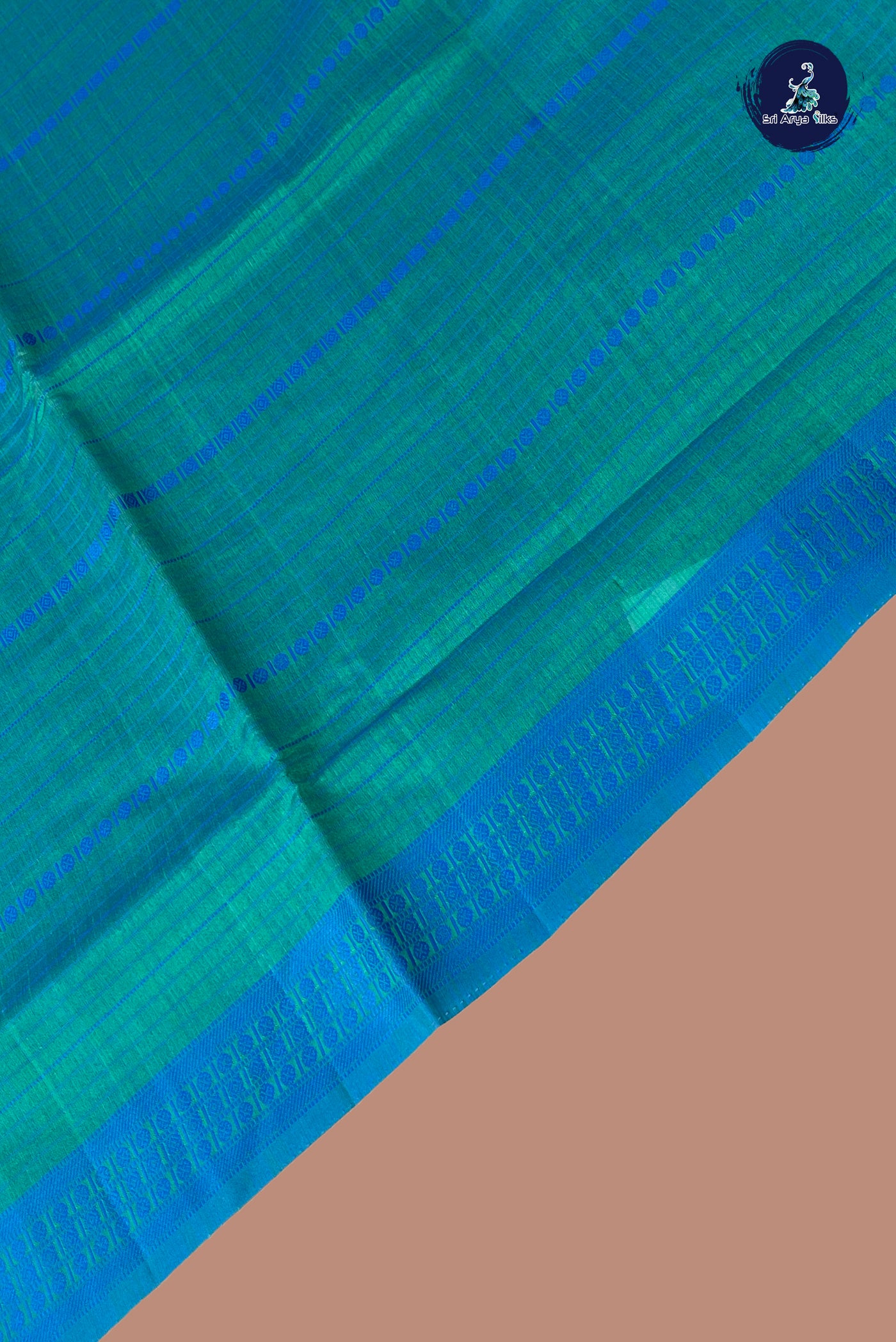Bluish Green Semi Tussar Saree With Thread Work Pattern