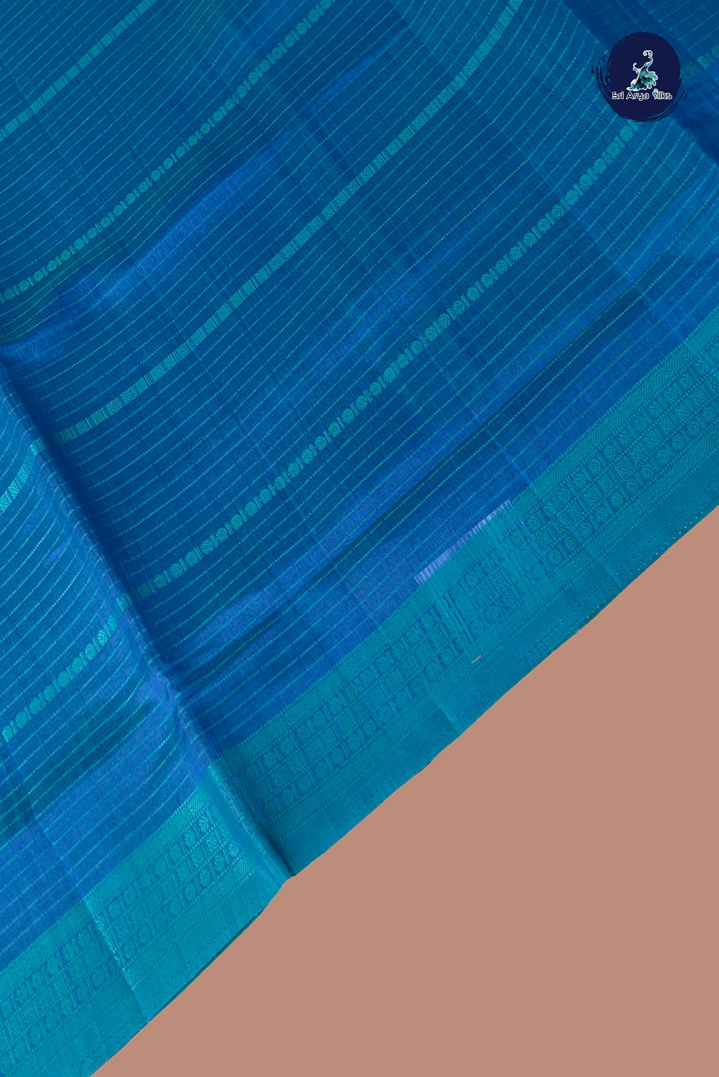Peacock Blue Semi Tussar Saree With Thread Work Pattern