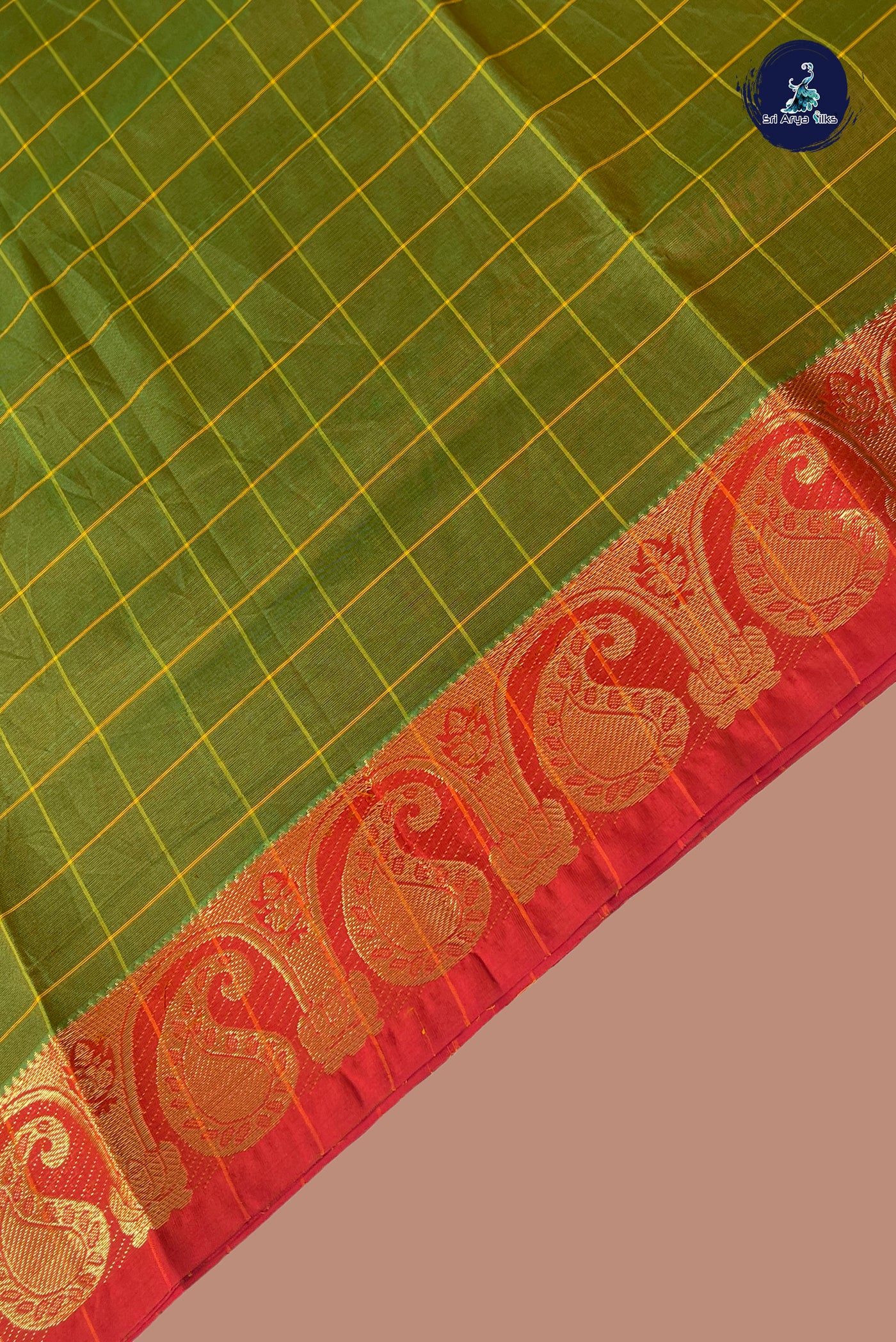 Light Green Chettinad Cotton Saree With Checked Pattern