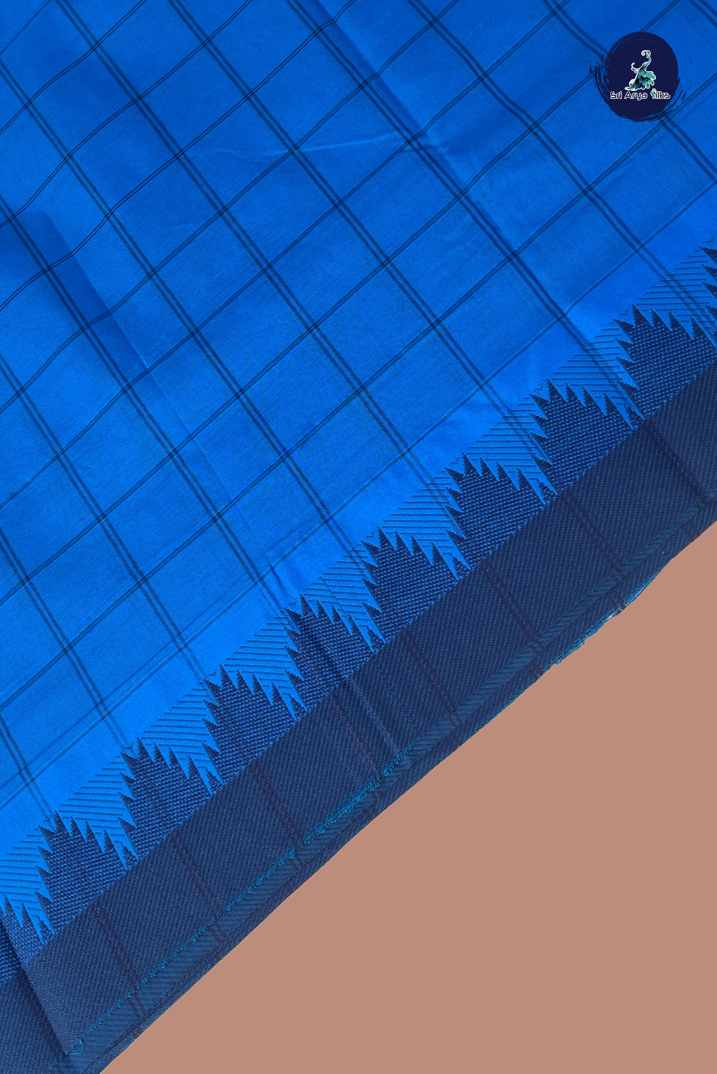 Blue Chettinad Cotton Saree With Checked Pattern
