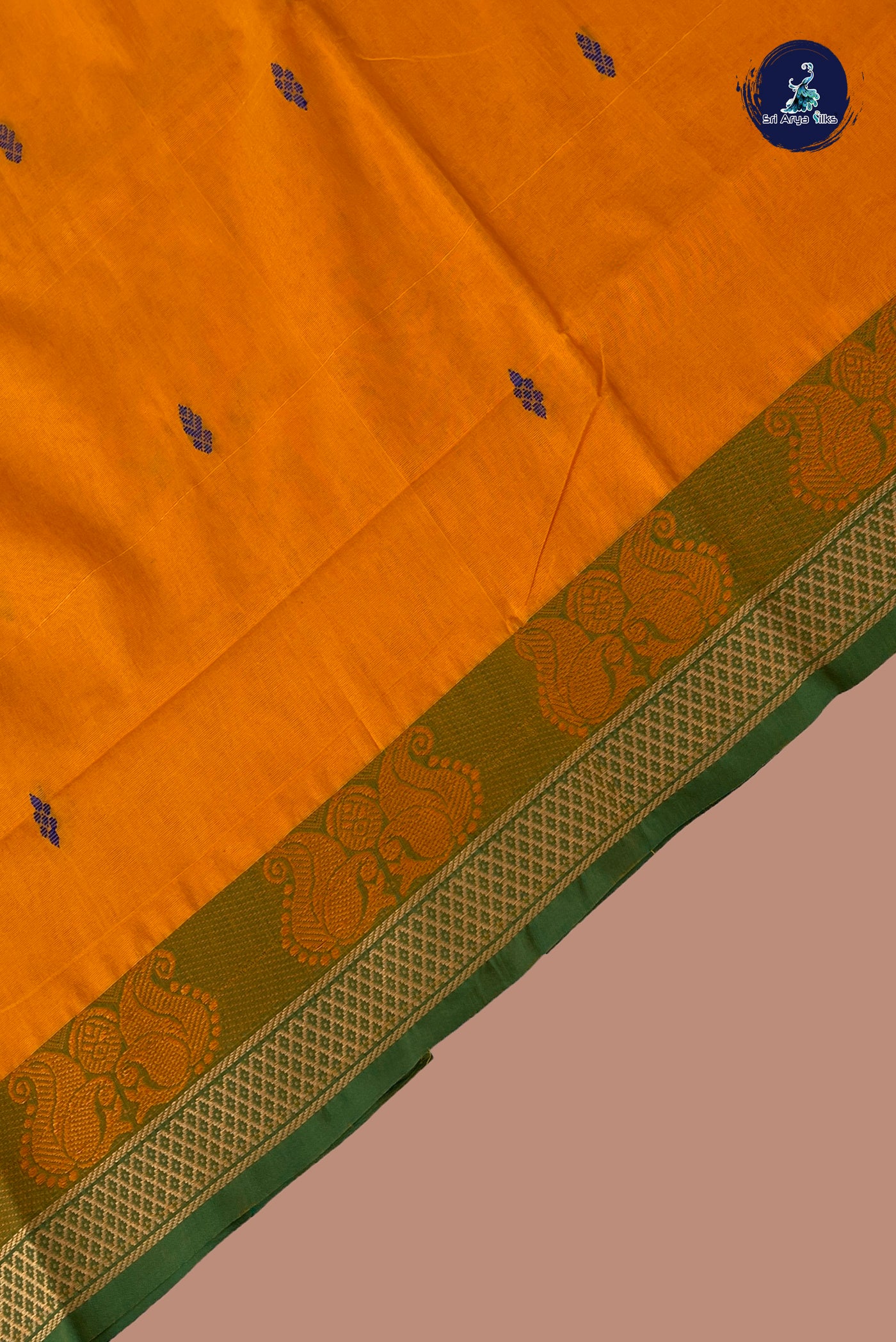 Yellow Chettinad Cotton Saree With Buttas Pattern