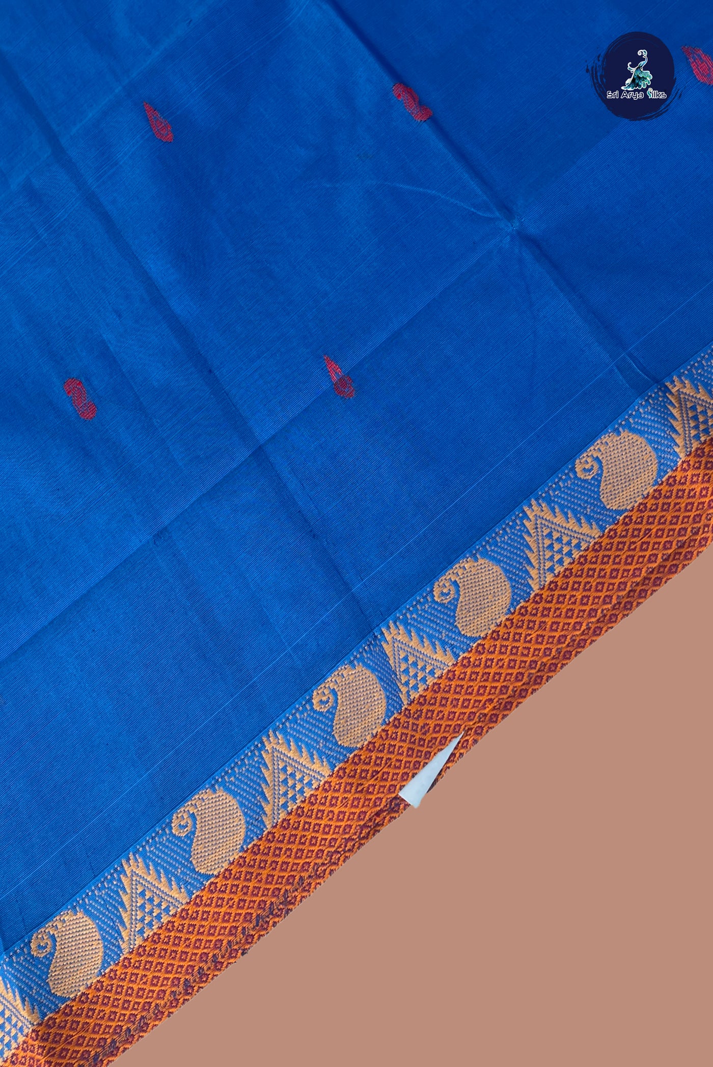 Blue Chettinad Cotton Saree With Buttas Pattern